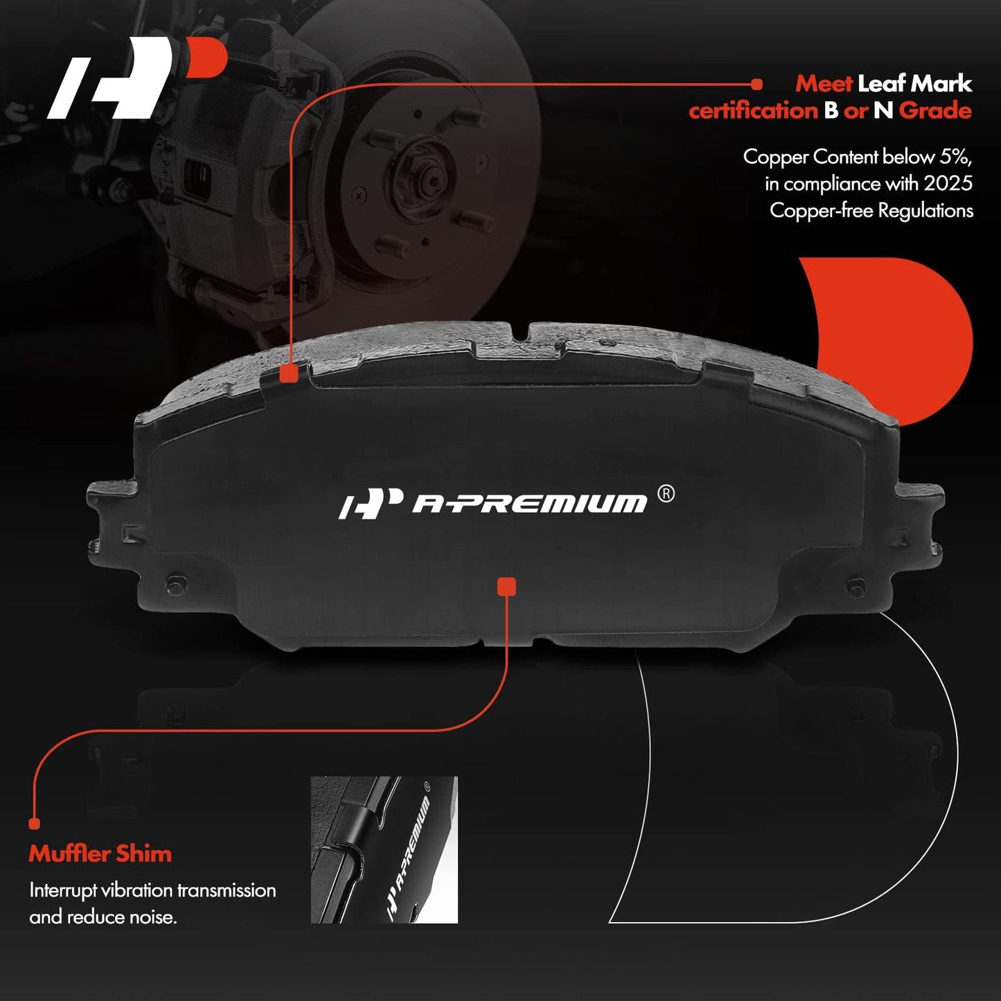 A-Premium Front Ceramic Disc Brake Pads Set Compatible with Select Toyota, Lexus, Scion and Pontiac Models - Corolla, Matrix, Prius V, RAV4, HS250h, xD, xB, Vibe, with Hardware, 4 Pcs