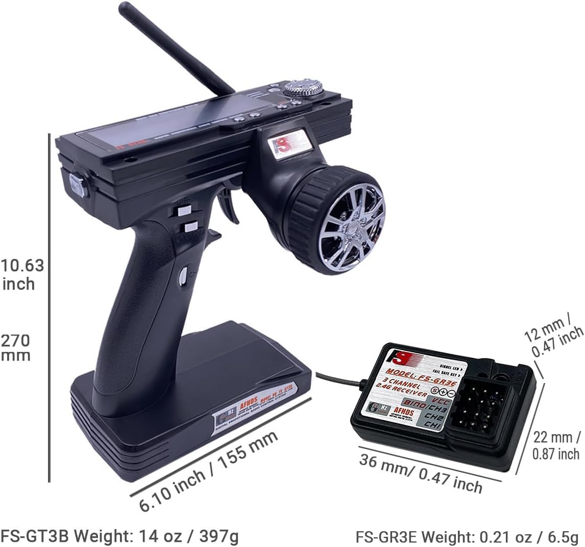Alaohu FS-GT3B 3 Channels RC Transmitter and Receiver FS-GR3E 2.4GHz Flysky AFHDS Radio Control System for RC Car RC Boat