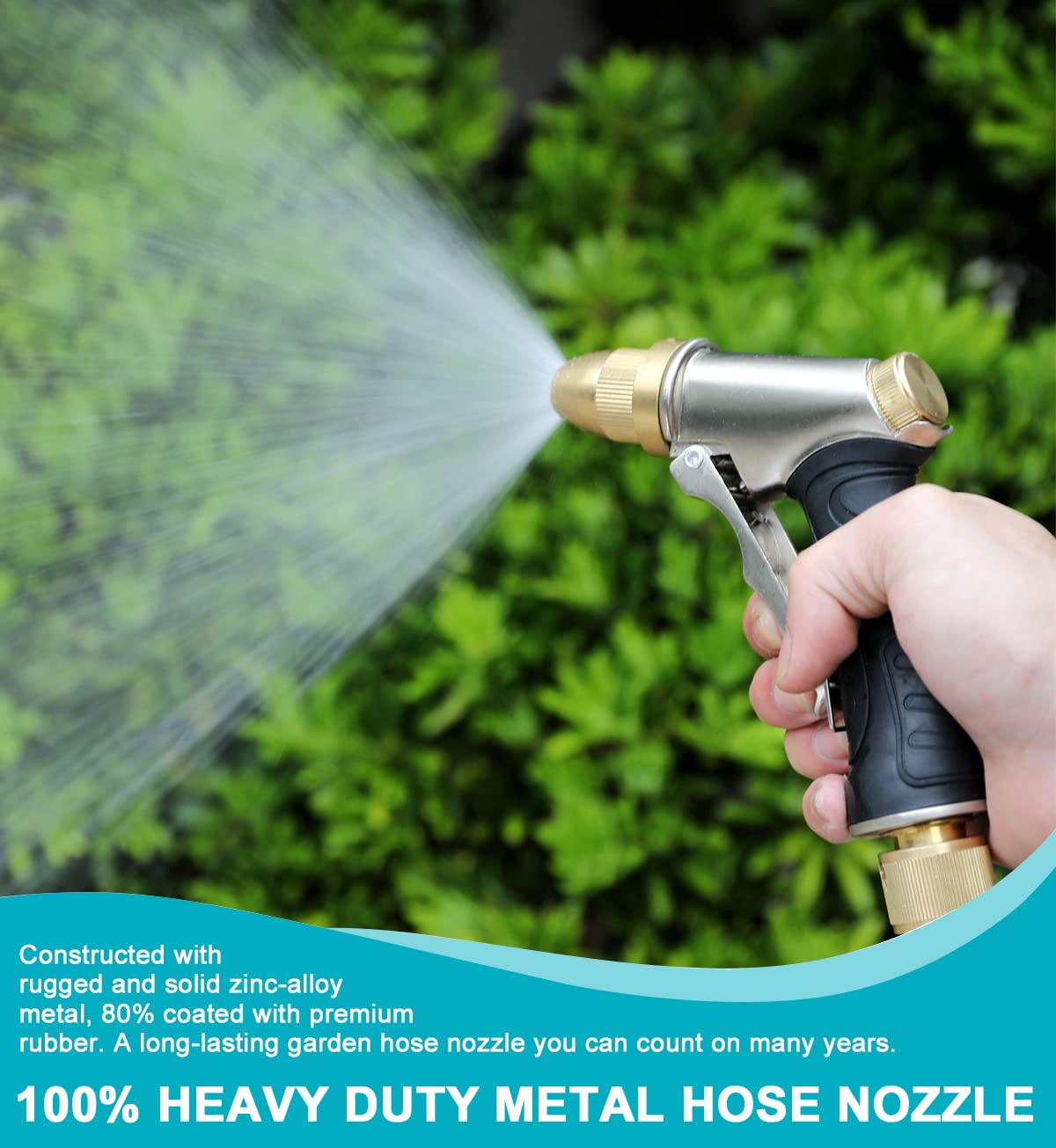 ESOW Garden Hose Nozzle 100% Heavy Duty Metal, Full Brass Nozzle & ABS Non-Slip Ergonomic Grip, 4 Watering Patterns, High Pressure Metal Spray Gun for Watering Plants, Car Wash and Showering Dog