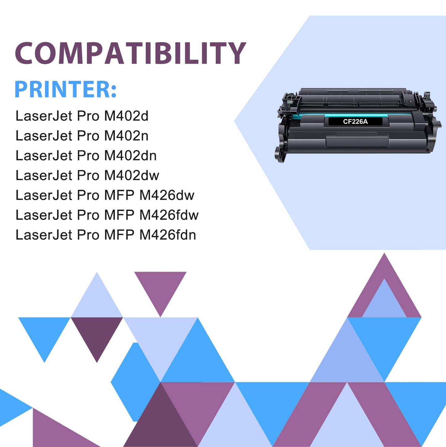 CF226A 26A Black Toner Cartridge 2 Pack Compatible Replacement for HP 26A CF226A 26X CF226X for HP Pro M402dn M402n M402dw M402 Pro MFP M426fdw M426fdn M426dw M426 Series Printer Ink