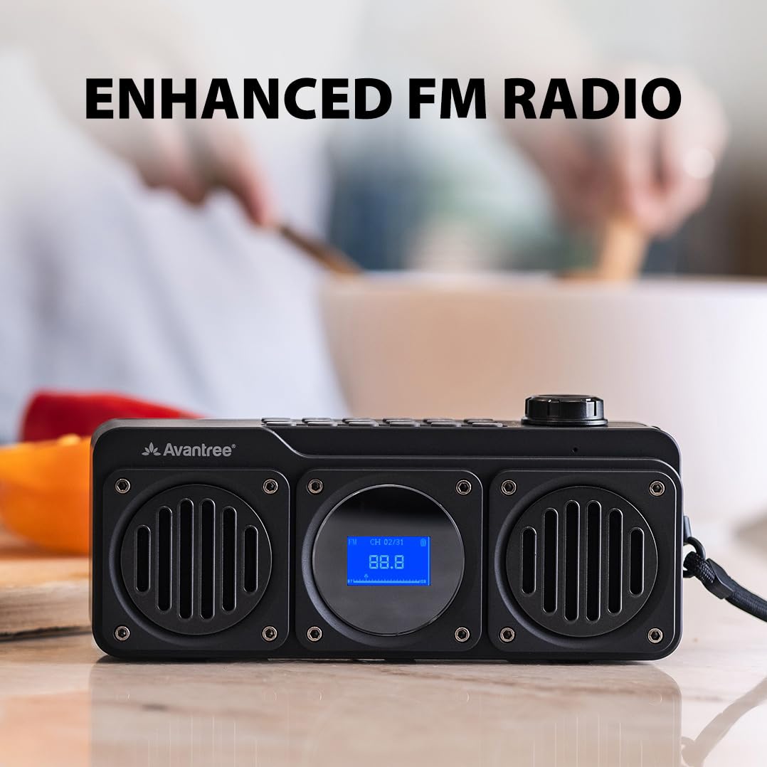 Avantree Boombyte - Portable Digital FM Radio & Bluetooth Speaker with Superb Stereo Sound, Metal Finish, Long Rechargeable Playtime, and Support for Micro SD Card & USB Audio Input