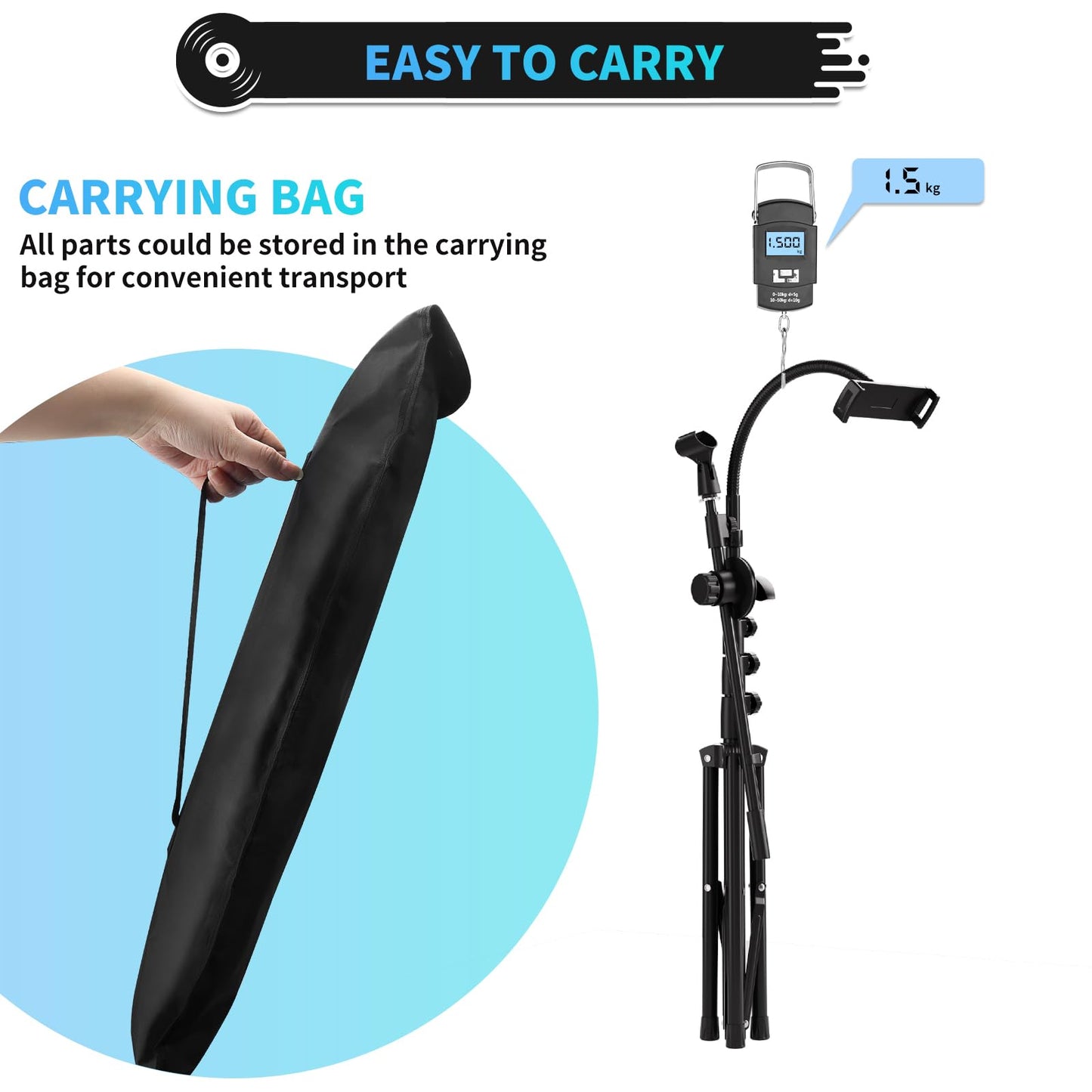 K KASONIC Professional Microphone Stand, 6-in-1 Gooseneck Mic Stand with Tablet/Phone Holder, Tripod Boom Arm for Floor, Adjustable Height and Angle, DJ Mic Stand with Carrying Bag and Clamps