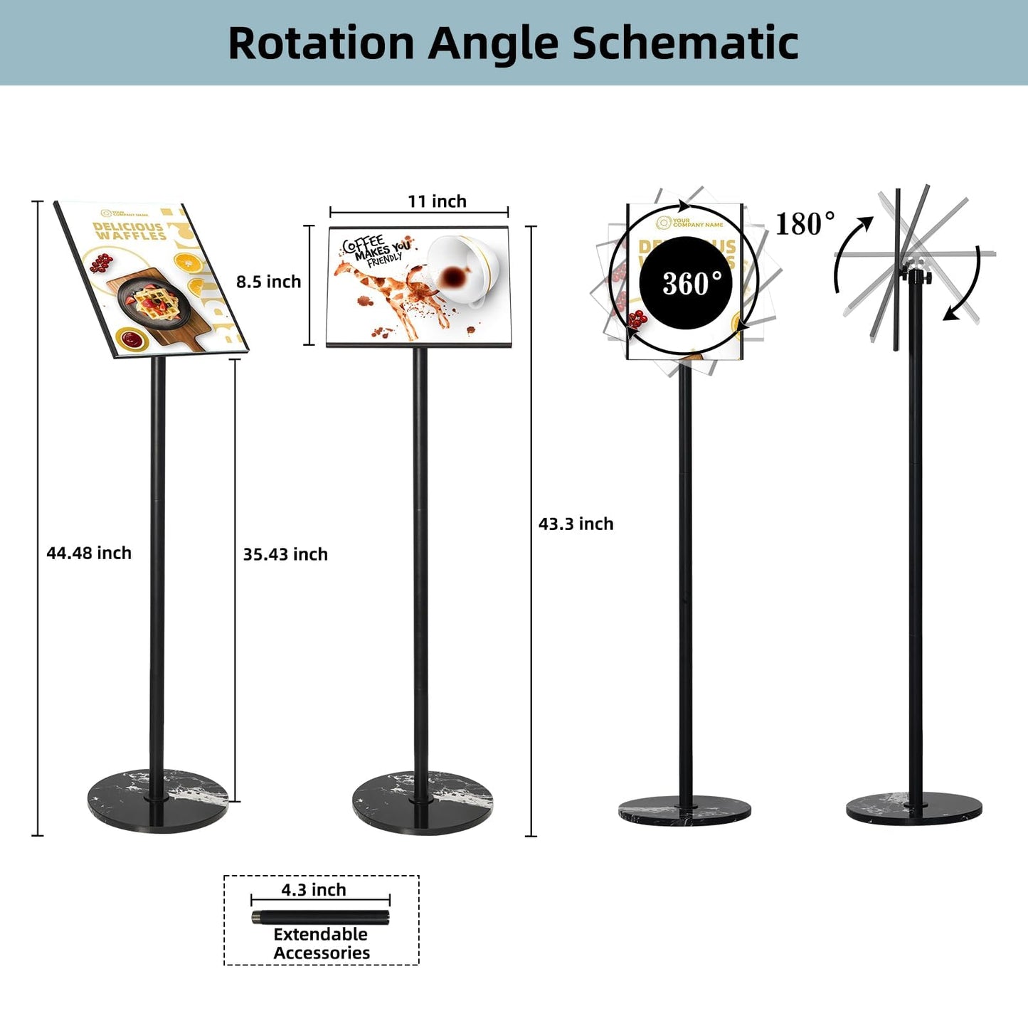 HANPIU Sign Holder 8.5 x 11 Inch Poster Sign Stand - Rotating Display Sign Holders Stand for Business Supermarket Promotions Advertising Signs Holder Floor Stand Adjustable Sign Display Stand Vertical and Horizontal View