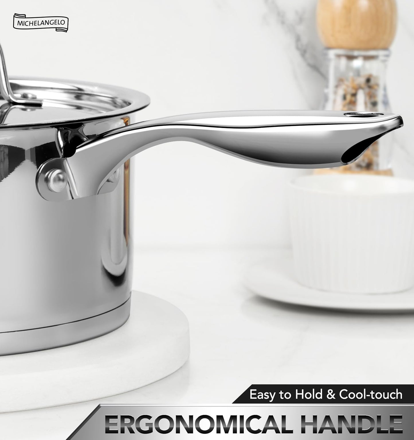 MICHELANGELO Stainless Steel Saucepan Set with Stainless Lids, Tri-Ply Bottom Sauce Pan with Lid, Sauce Pot Set 1QT & 2QT, Nonstick Saucepan, Dishwasher Safe