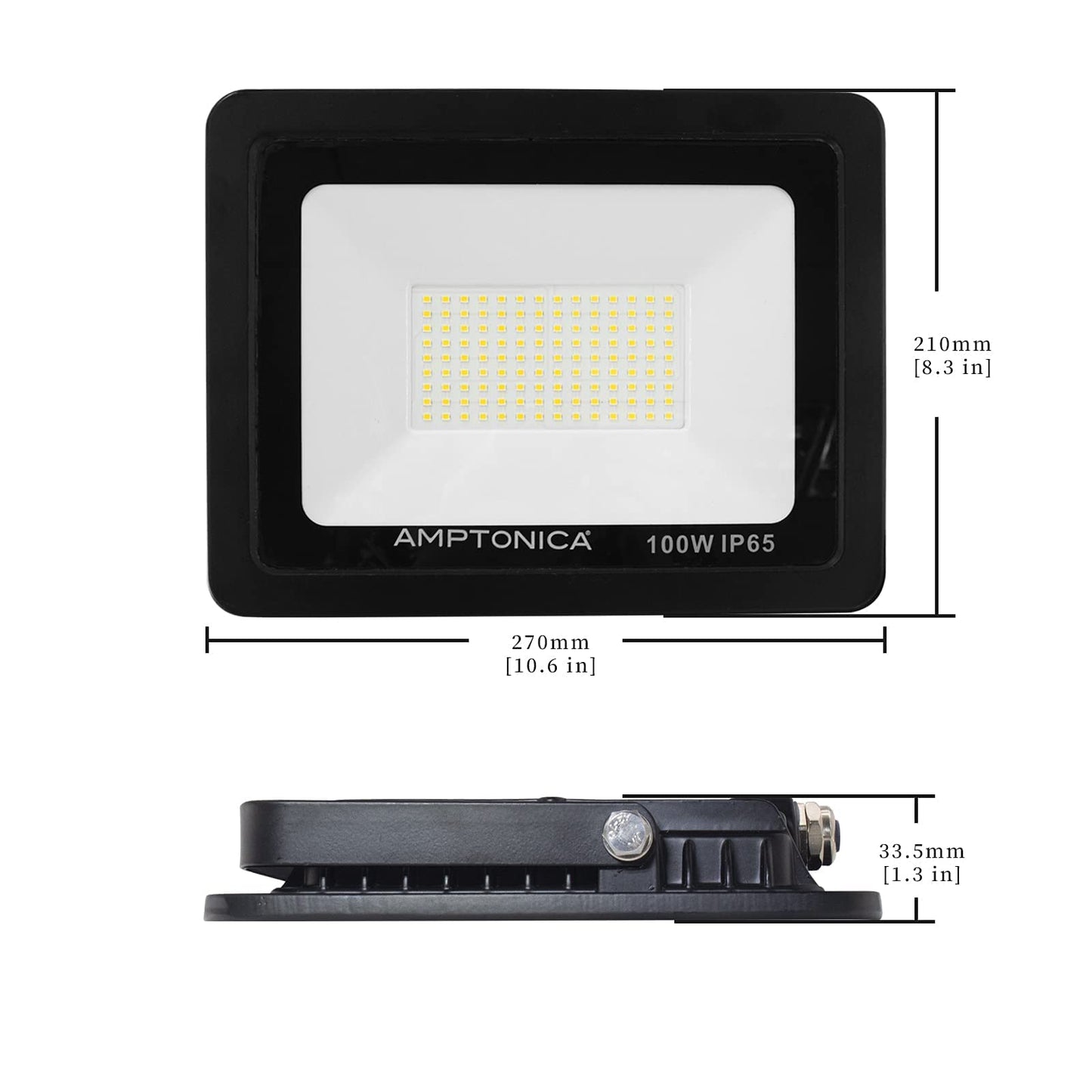 Amptonica LED Flood Light, 100W 10000 Lumen Waterproof Outdoor Floodlights with Plug, 5000K Daylight Exterior Flood Light, 500W HPS Equivalent LED Work Light for Landscape, Garden, Yard, 2 Pack