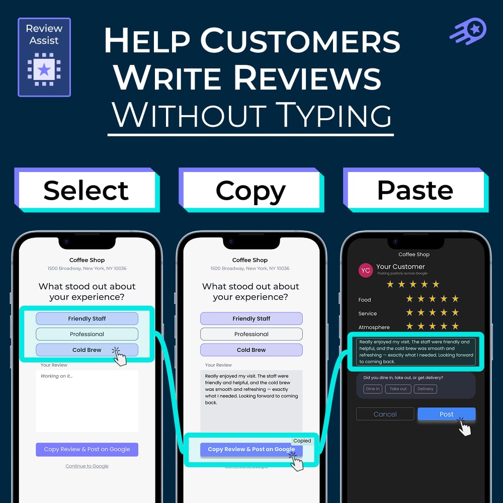 Review Launch Review Stand Compatible with Google Reviews | Boost Online Reviews and Google Rank with Fast Zappy NFC Tap Card QR Code Stand Works Like Digital Business Card (Large Stand, 3 Pack)