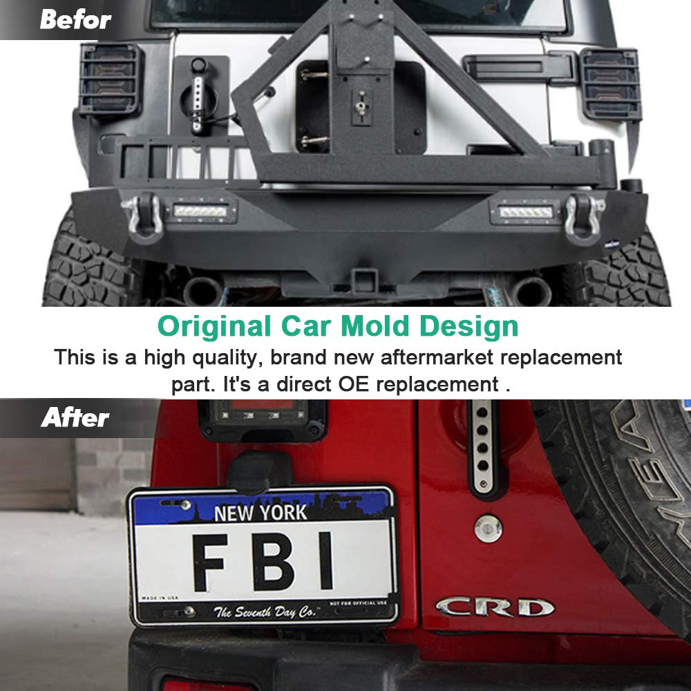 Black Rear License Plate Holder Frames Plastic Bracket with Light Compatible with 2007-2018 Jeep Wrangler JK License Plates Mounting Bracket