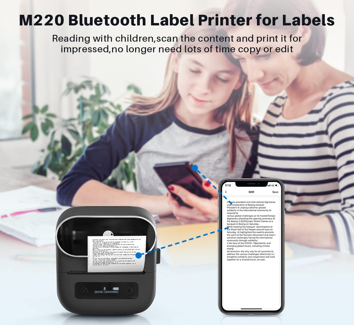 Phomemo M220 Label Makers, Bluetooth Label Printer, 3.14 Inch Portable Thermal Label Maker Machine for Barcode, Labeling, Organizing, Small Business, Compatible with iOS & Android, with 3 Roll Labels