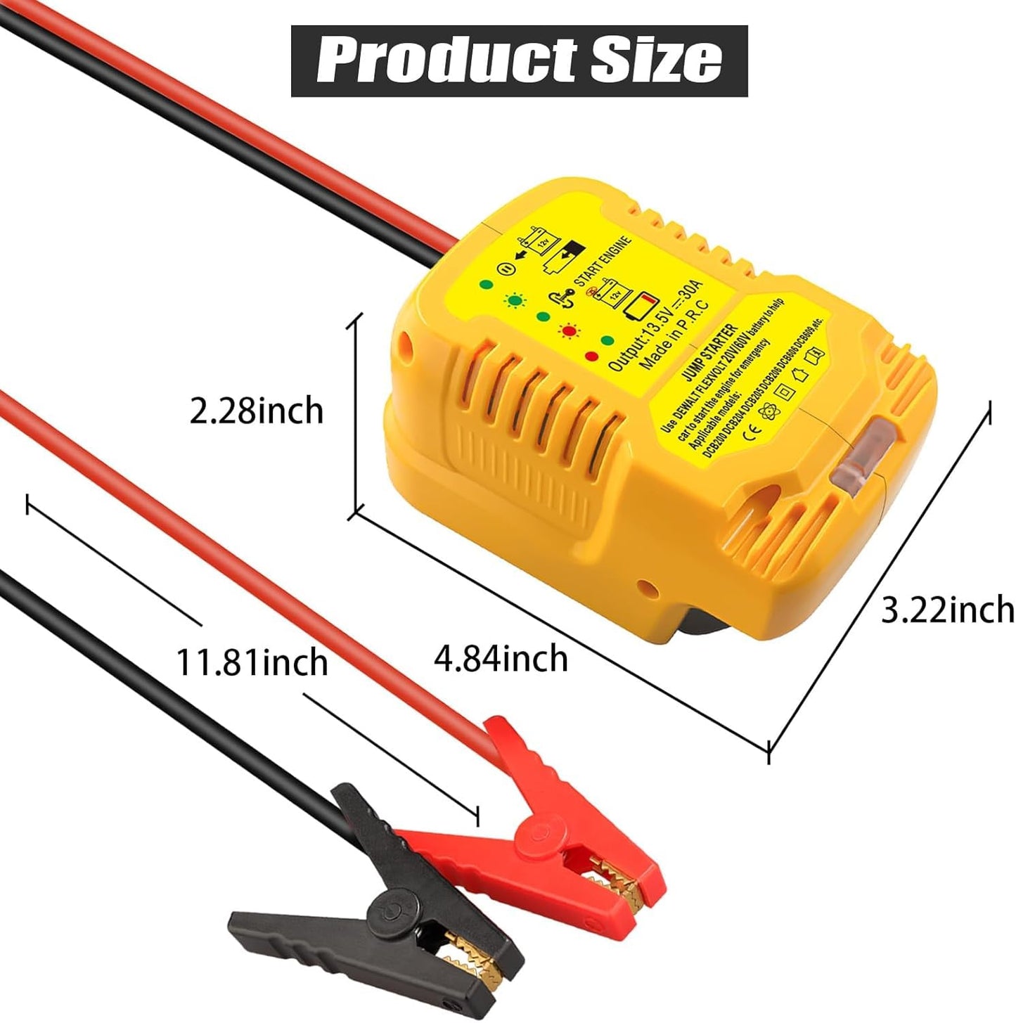 Jumper Starter Adapter for DeWalt 20V 60V Battery Car Battery Jump Cables,Up to 3.5L Gas or 6.5L Diesel Engines,12V Portable Car Jump Starter,Automotive Booster Cable Adapter