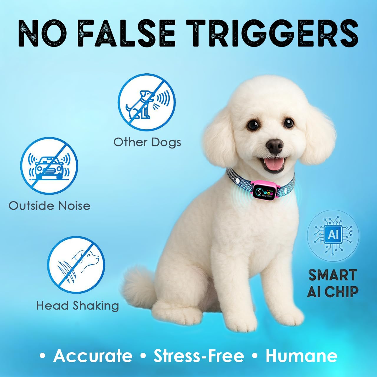 Bark Collar for Small Dogs 5-15 lbs – No Shock Anti Barking Collar with AI Chip – 3 Modes & 5 Sensitivity Levels – Waterproof, Rechargeable, Magnetic Charging – Humane, Effective Training (Pink)