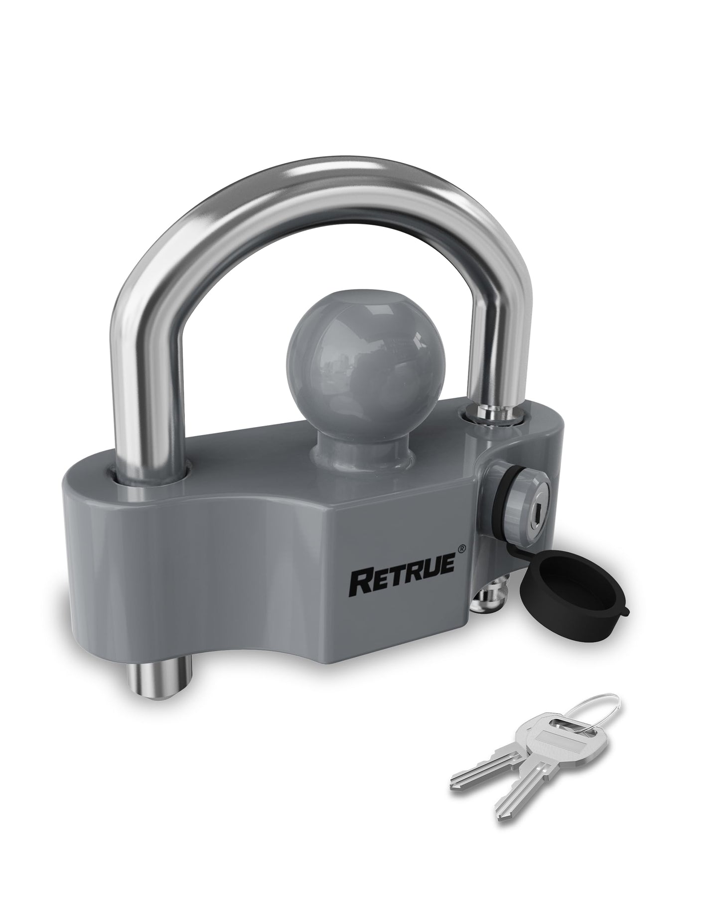 RETRUE Universal Coupler Lock Trailer Locks Ball Hitch Trailer Hitch Lock Adjustable Security Heavy-Duty Steel Fits 1-7/8 Inch, 2 Inch, 2-5/16 Inch Couplers, Grey