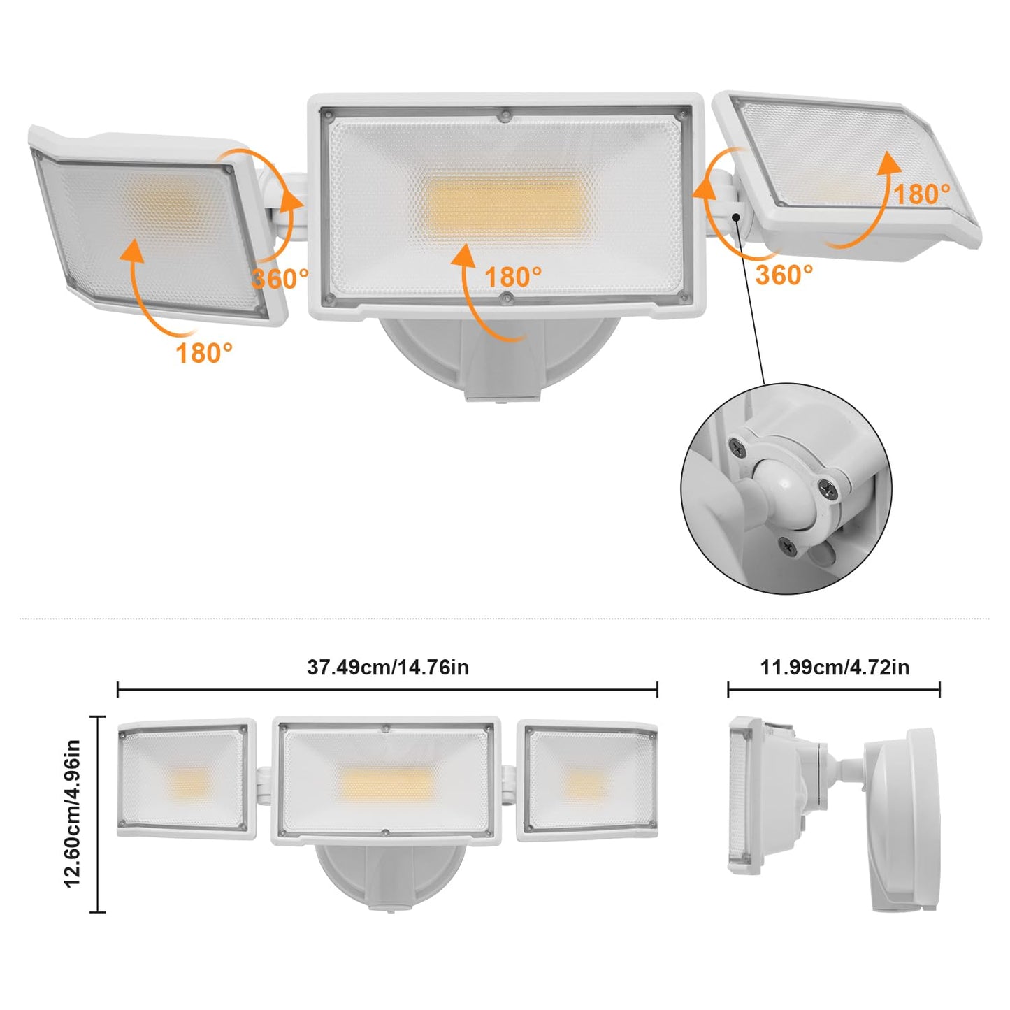 CELAVY 50W LED Flood Light Outdoor, 5500 Lumen Super Bright Exterior Security Lights, 3000K/5000K Light, IP65 Waterproof Wall/Eave Mount Flood Light 3 Adjustable Heads for Garage, Yard (White)