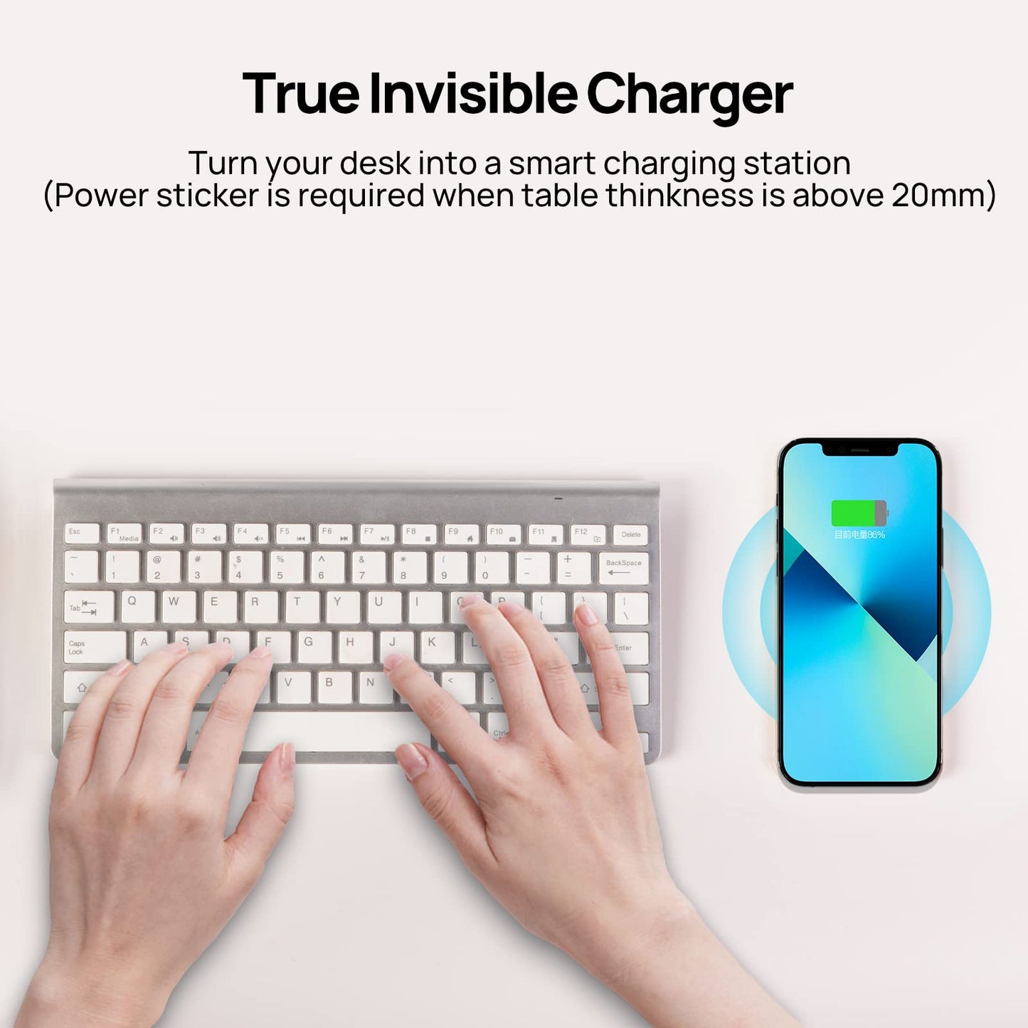 KPON 30mm Invisible Wireless Charger, Hidden Under Desk Wireless Phone Charger, Furniture Table Nightstand Desktop Charging Station for iPhone16/15/14/13/12/11/Other Wireless Phones(with QC Adapter)