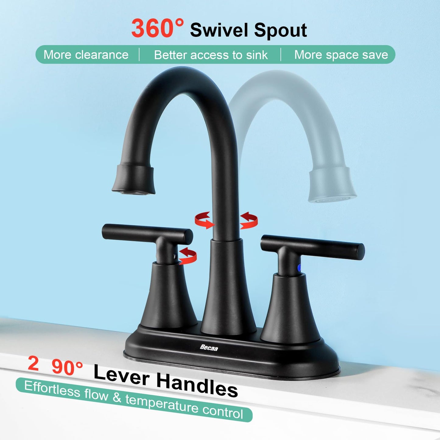 4 Inch Bathroom Faucets for Sink 2-3 Hole, Faucet for Bathroom Sink with Pop-up Drain & Supply Hoses, 2-Handle 360 Swivel Spout Stainless Steel Lead-Free, Centerset Faucet for Bathroom Vanity Lavatory