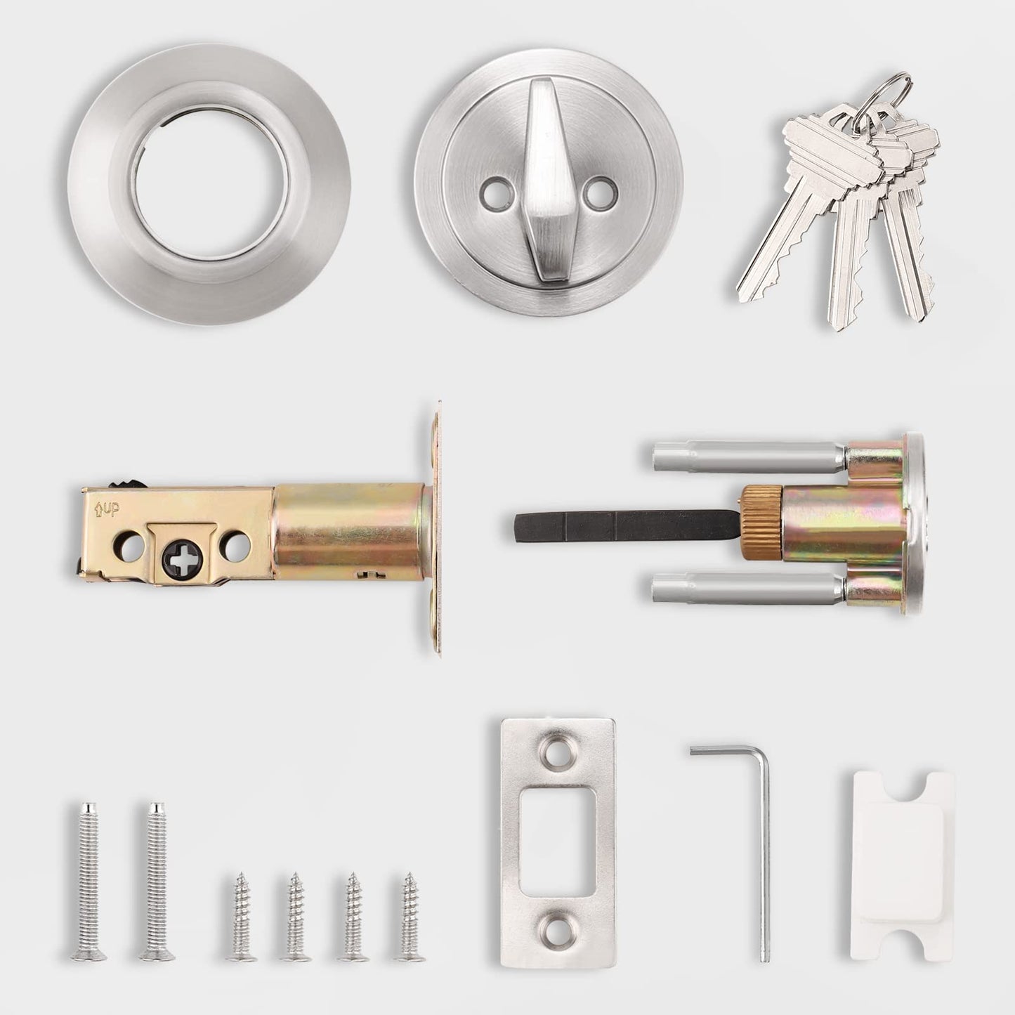 Probrico(2 Pack) Keyed Alike Single Cylinder Deadbolts Brushed Nickel (Combo Packs), Keyway Keys Handleset, 3 Keys Anti-Theft Interior& Exterior Door Hardware (for Entrance Lock and Front Gate)