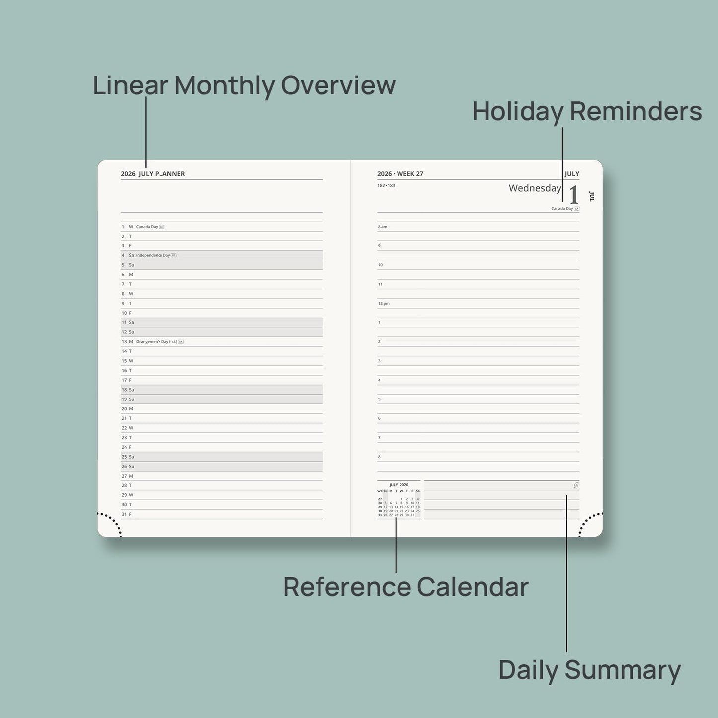 POPRUN 2026-2027 Daily Planner One Page Per Day (Medium - 5.75" x 8.5") - Academic Calendar Book(July 2026 - June 2027), 2026 Day Appointment Book with Pen Holder, Hardcover - Black