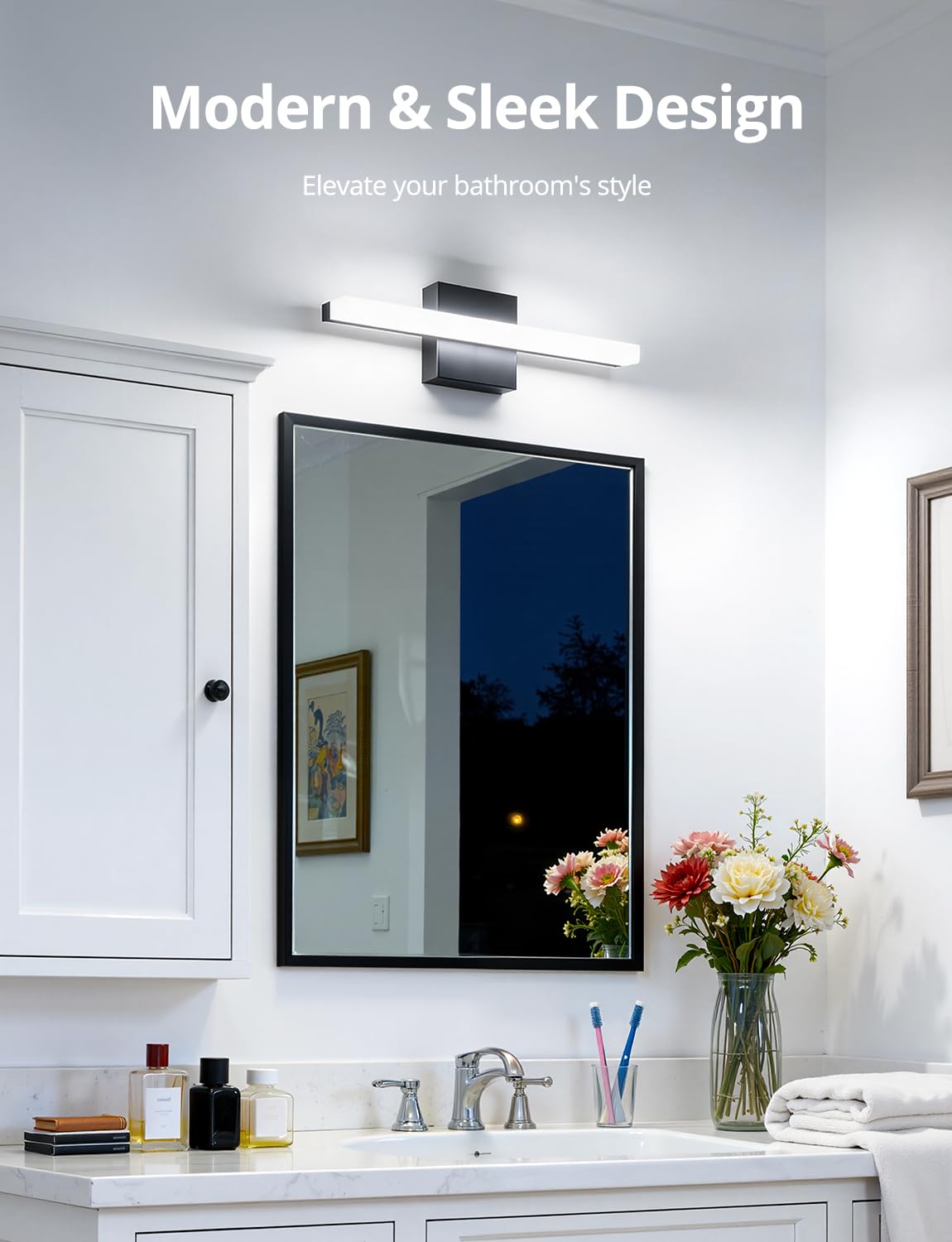 Combuh LED Bathroom Vanity Light Bar Black Over Mirror Lighting Fixture 16 Inch 9W Wall Sconce Indoor Modern Cool White 6000K