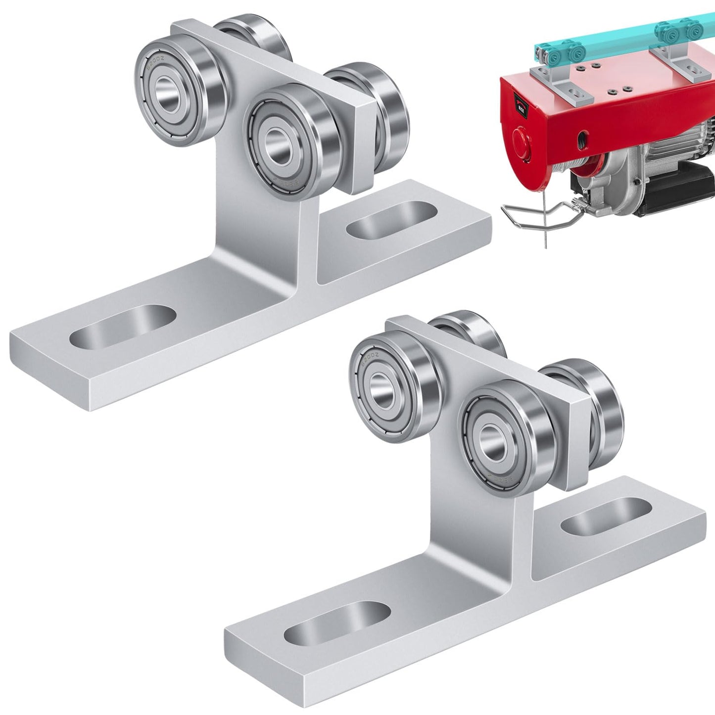 2 Pcs Electric Hoist Roller Trolley 4 Wheel Trolley Assembly for Use with 1-5/8" Wide and All 1-5/8" or Taller Strut Channel, 4 Bearing/Pulleys Support Trolley Assemblies for PA400 to PA1000