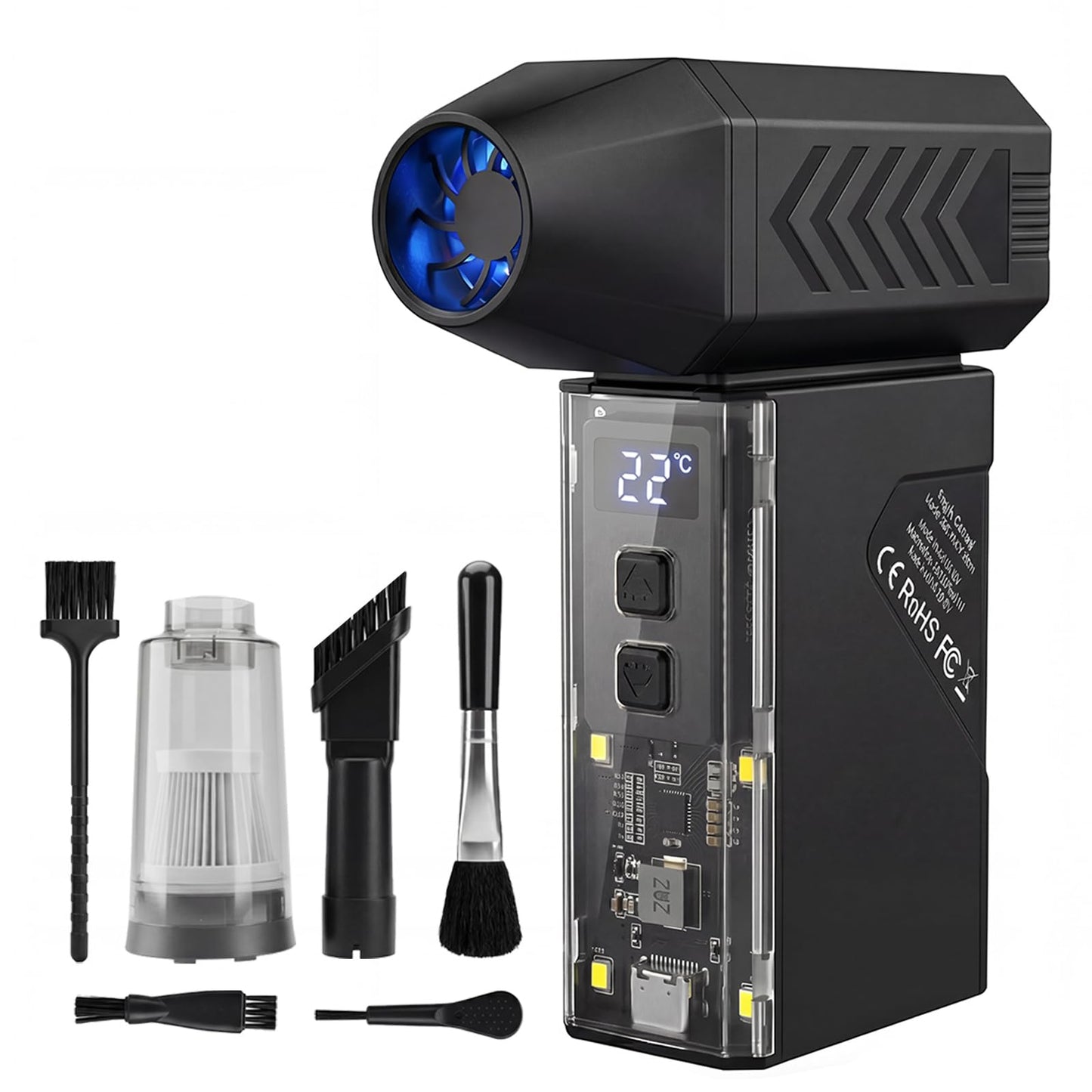 WTINQUIK Electric Air Duster, Compressed Air Duster with LCD Display & LED Light, 130000 RPM Cordless Air Blower, Reusable PC Cleaner & Keyboard Cleaner for Car, Computer (Black)