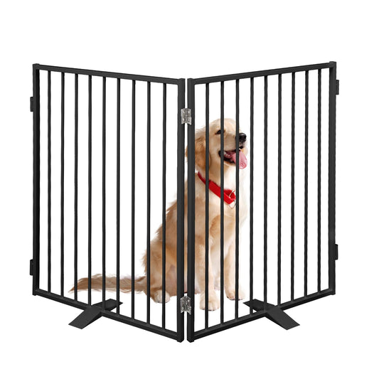 Metal Freestanding Dog Gates,Extra Wide 24", 32" Height Foldable Dog Fence for Indoor & Outdoor, Heavy Duty Freestanding Pet Barrier for Stairs, Doorways, Halls, Kitchen,Yard