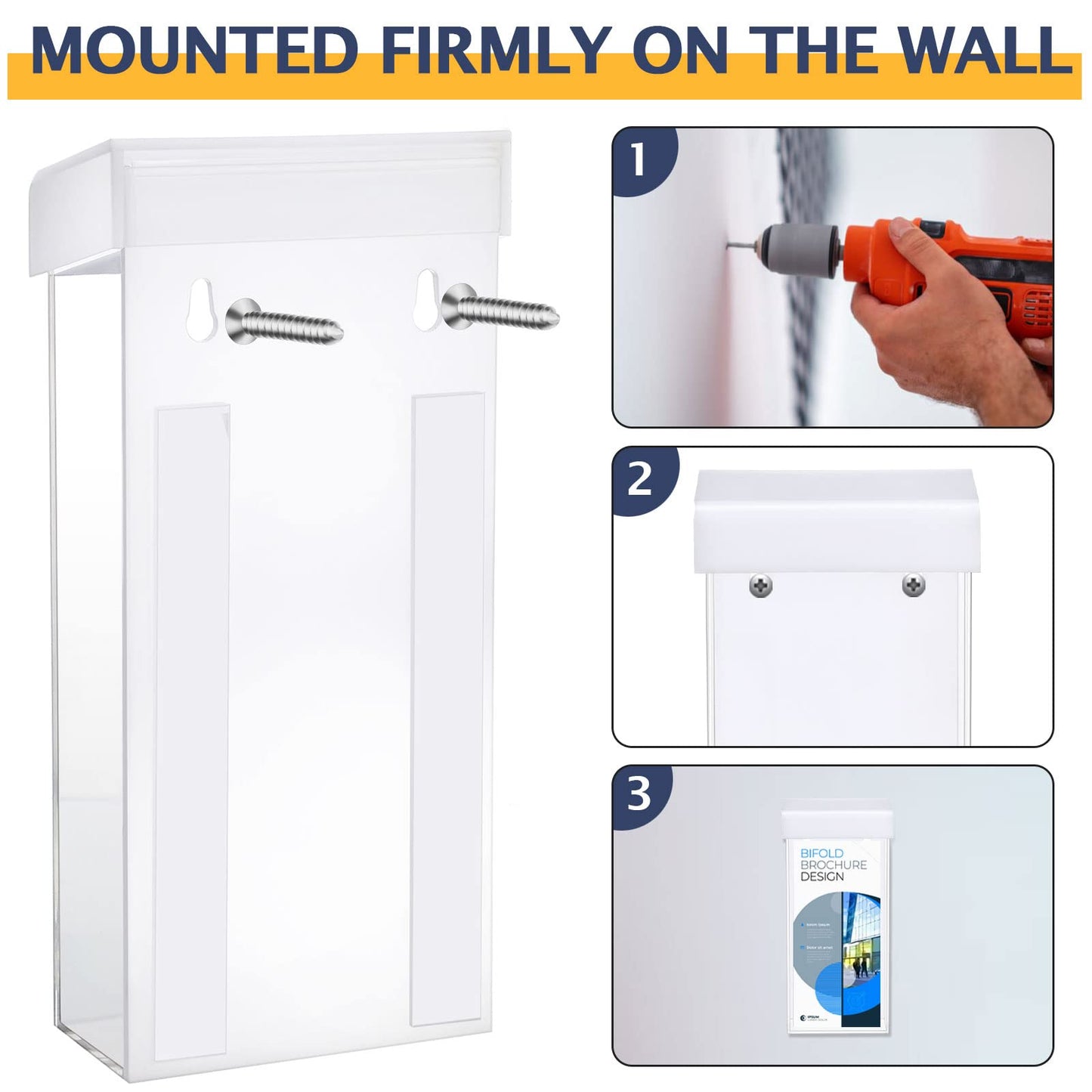 Remerry Acrylic Outdoor Brochure Holder 4 x 9 Inch Waterproof Wall Mount Literature Box with White Lid Clear Pamphlet Holder for Pamphlet Map Menu Display(2 Pieces)