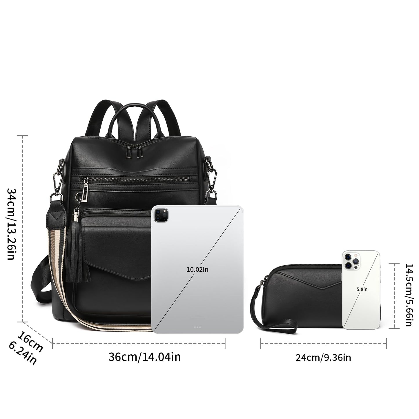 GAEKEAO Backpack Purse for Women Fashion Leather Designer Travel Backpack Purses Convertible Shoulder Bag with Wristlet