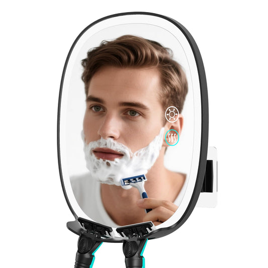 COSMIRROR Heated Shower Mirror Fogless for Shaving, Lighted with 3 Color Modes, Dimming, Rechargeable, Anti-Fog, 360°Rotation, 8.5L x 6.7W inches, Wall Mount