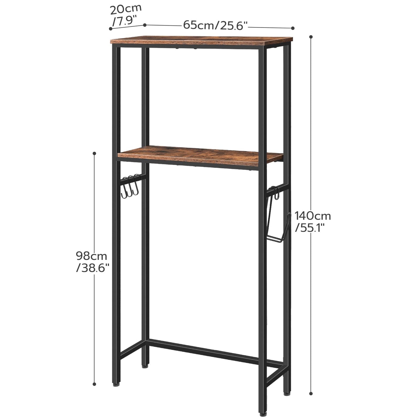HOOBRO Over The Toilet Storage, 2-Tier Over Toilet Bathroom Organizer Shelf, with Toilet Paper Holder and Hooks, Sturdy and Durable, for Bathroom, Toilets, Rustic Brown and Black BF49TS01
