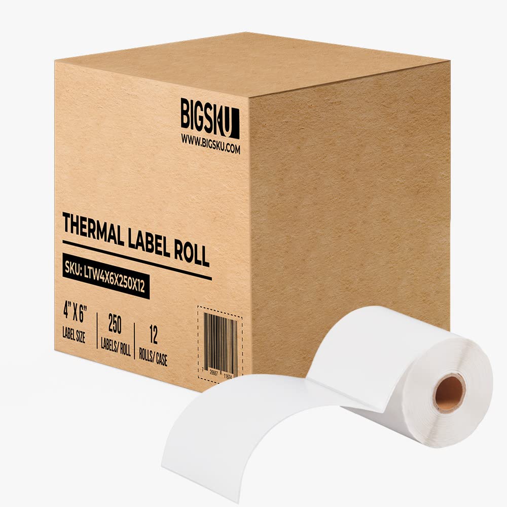 [12 Big Rolls, 250/Roll] 4" x 6" Direct Thermal Shipping Labels Perforated Compatible Zebra (not for dymo) - Premium Resolution & Adhesive, Printer Label 4x6 with 1‘’ core