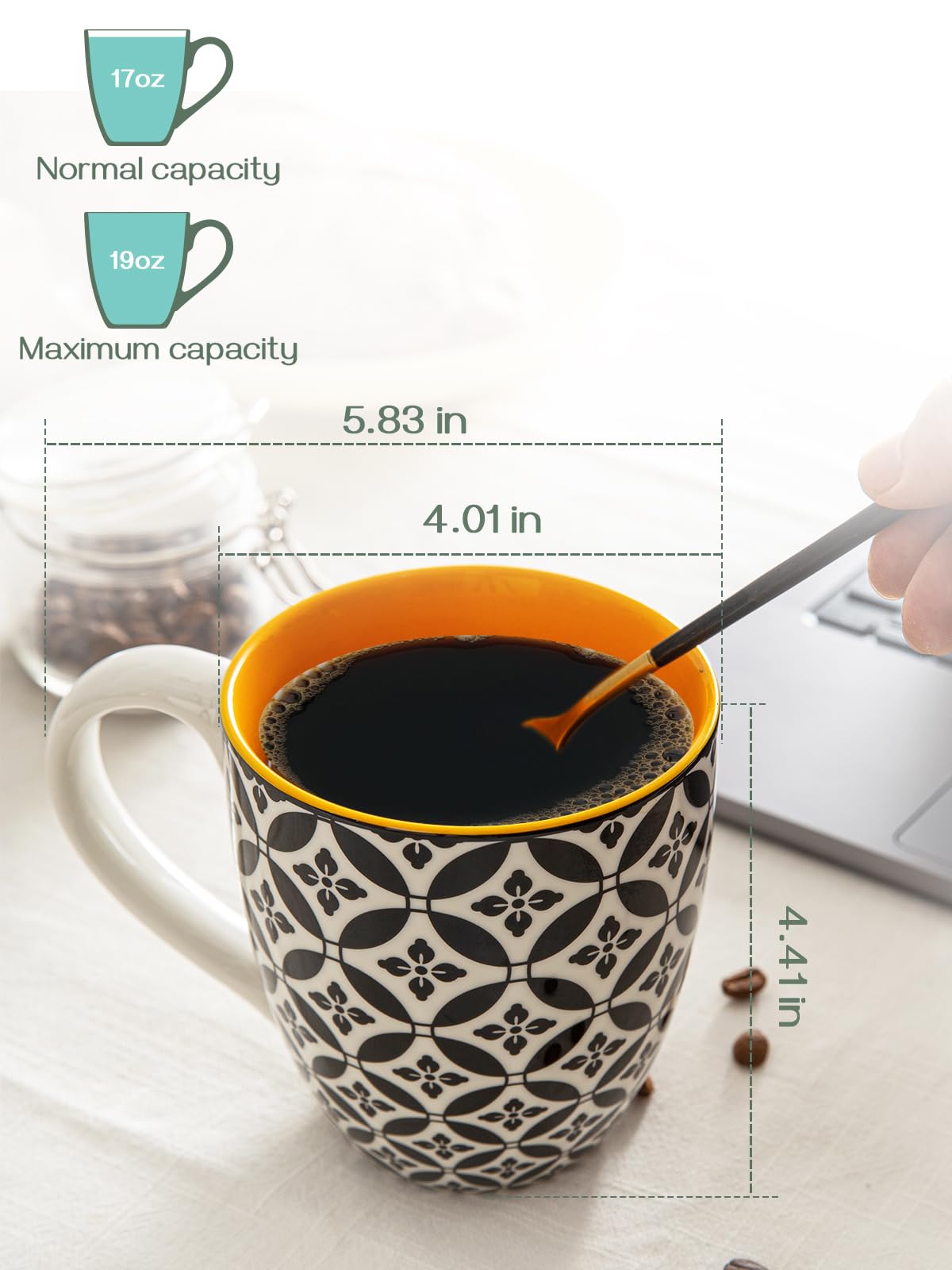 DOWAN Coffee Mugs Set of 6, 16 oz Large Porcelain Mug, Ceramic Tea Cups with Handle for Men Women, Mug Gift Set, Housewarming Wedding Gift