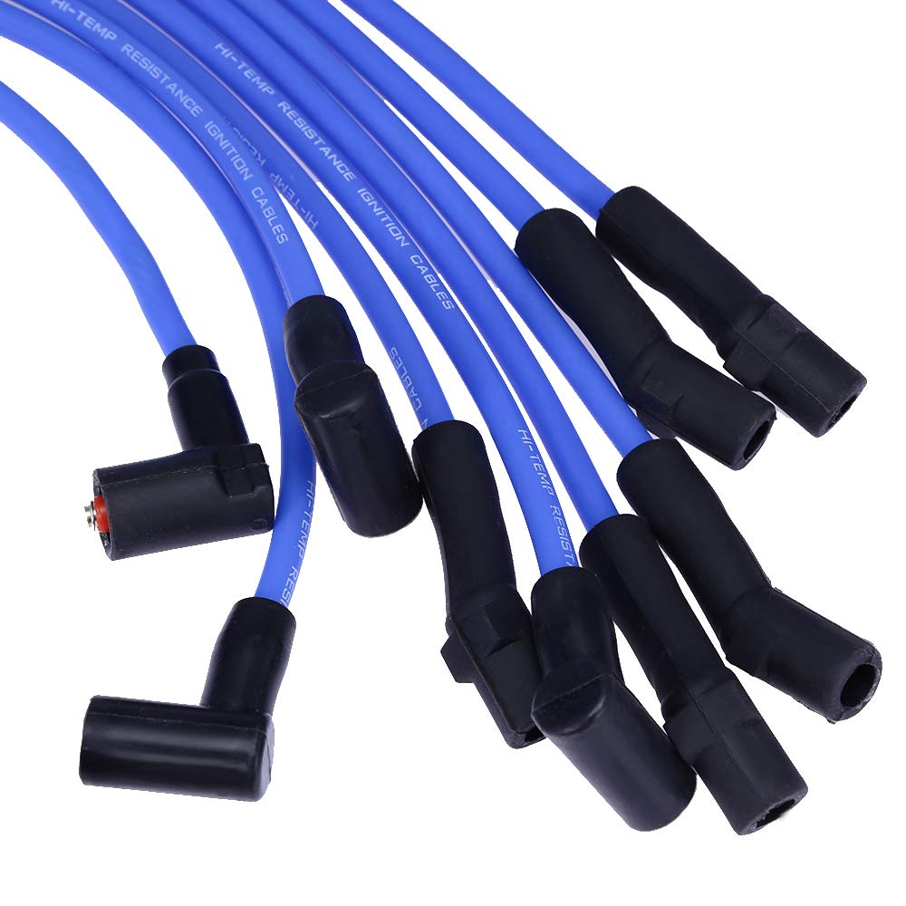 New Racing 9mm BLUE Spark Plug Wire Set Ignition Wire Set Replacement for Ford F-150 F150 Mustang 5.0L 5.8L, SBF 302