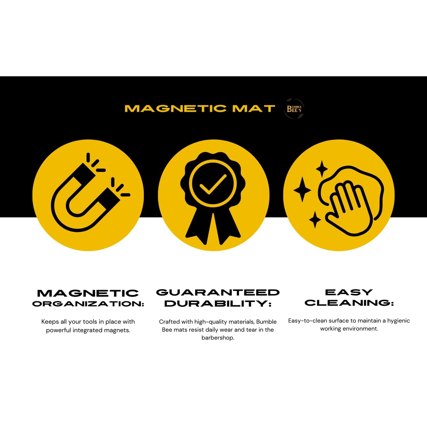 BUMBLE BEE Barber Equipment, Magnetic Barber Mat Non-Slip Heat Resistant Surface - Barber Mats for Clippers, Quick Access, Easy Cleaning - Barber Station Mat and Barber Organizer Station. (Small)