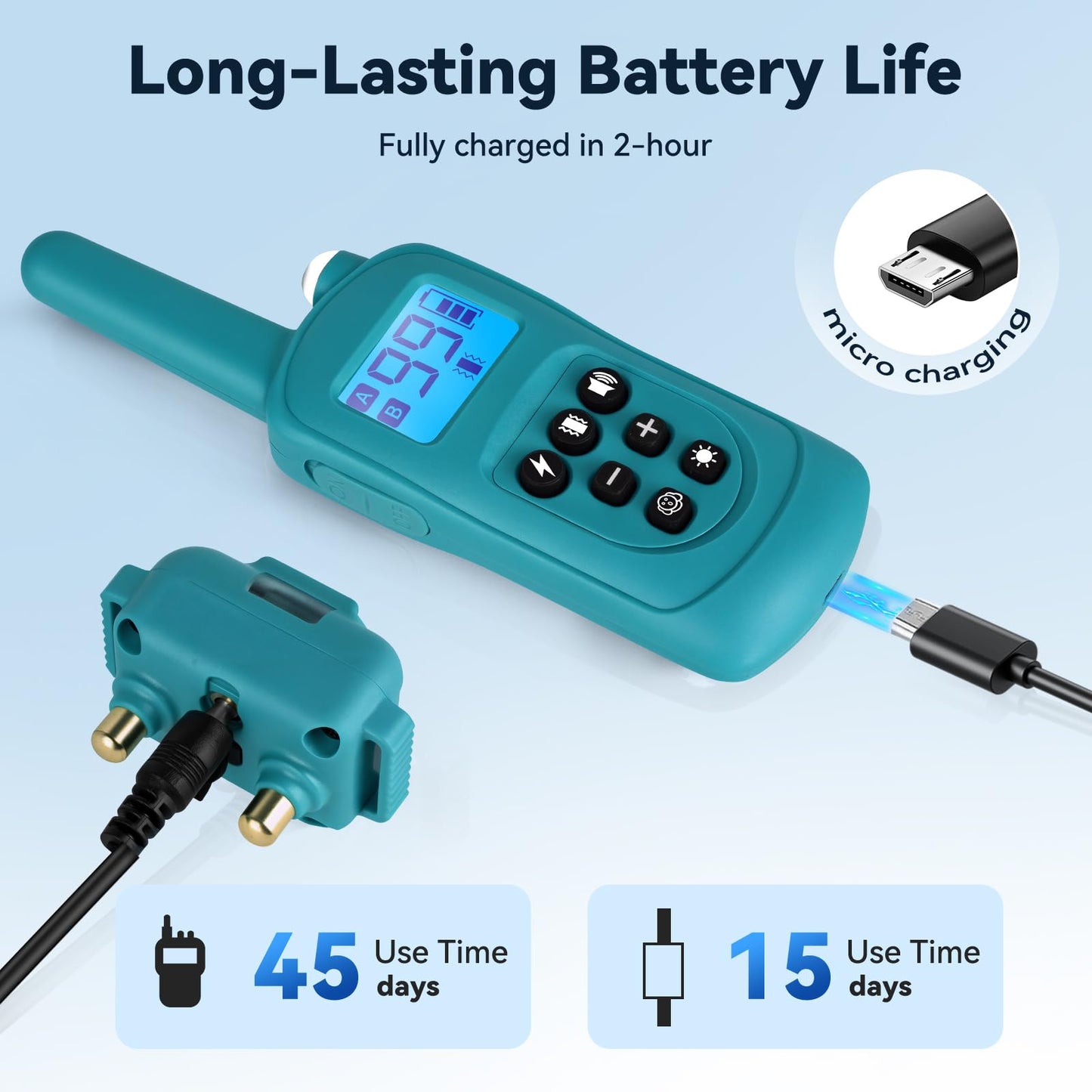 Bark Shock Collar Small Dog 5-15lbs & Medium Dogs，Lightest Dog Training Collar with Remote 2000ft，3 Training Modes Beep, Vibrate and Safe Shock,0-99 Precise Adjustment，Waterproof Rechargeable，Blue