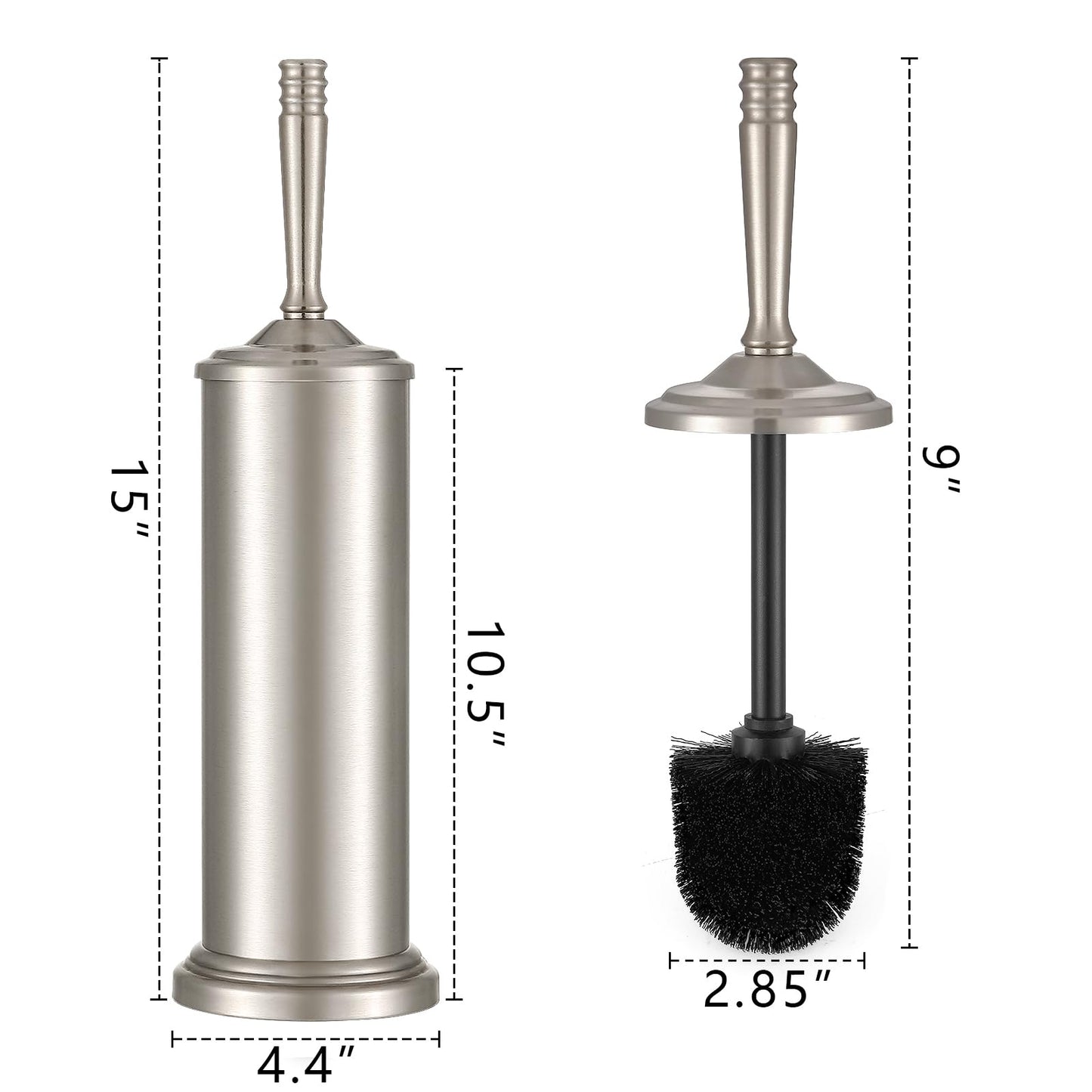 Stain Nickel Toilet Brush and Holder Set, Stainless Steel Toilet Brush for Bathroom,Heavy Duty Silver Toilet Bowl Brush,Deep Cleaning Modern Toilet Cleaner Brush -Space Saving, Covered Brush