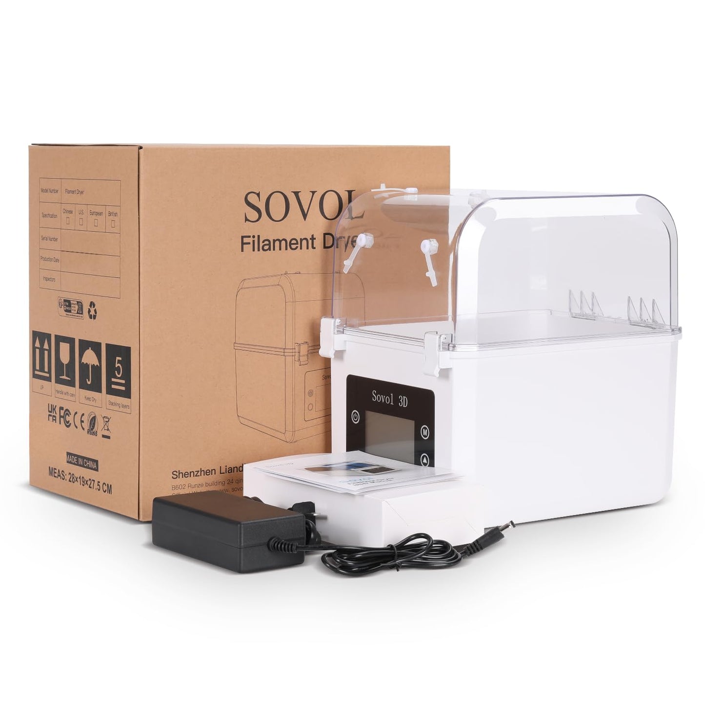 Sovol Filament Dryer 2025, SH01 Filament Dehydrator 3D Printer Spool Holder with Upgraded Fan, Dry Box for Keeping Filament Dry, Compatible with 1.75mm, 2.85mm PLA PETG TPU ABS