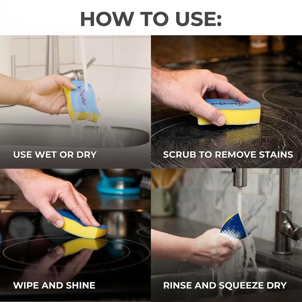 Vileda Scrunge Glass Ceramic Stovetop Sponge (Value Pack of 24 Sponges) | Non-Scratch Stove Top Cleaner Scrub Sponge