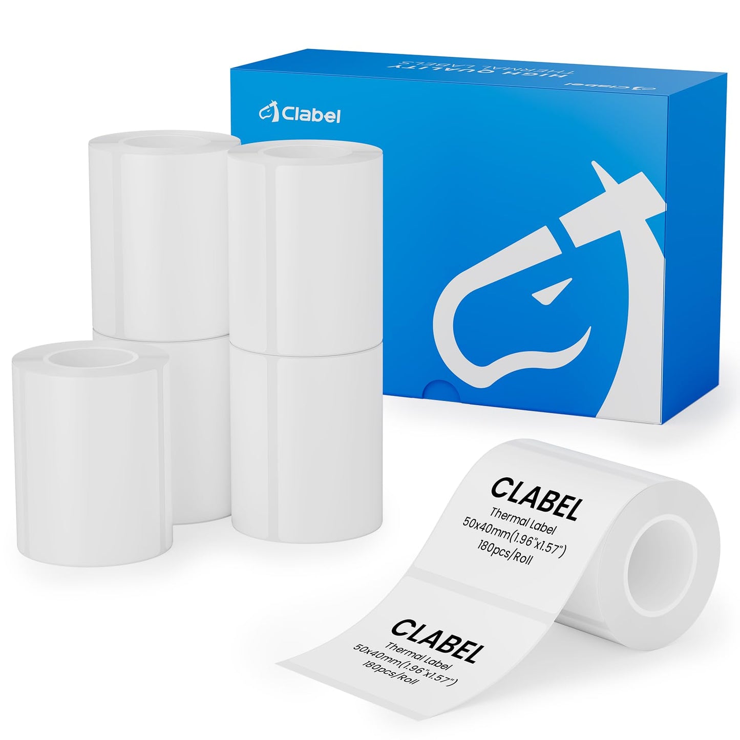Clabel 50 x 40mm (1.97'' x 1.57'')-180 Labels/Roll,6 Rolls Labels Multi-Purpose Thermal Stickers Papers Self-Adhesive for Business/Logo/File/Jar/Gift Sticker Labels (White)