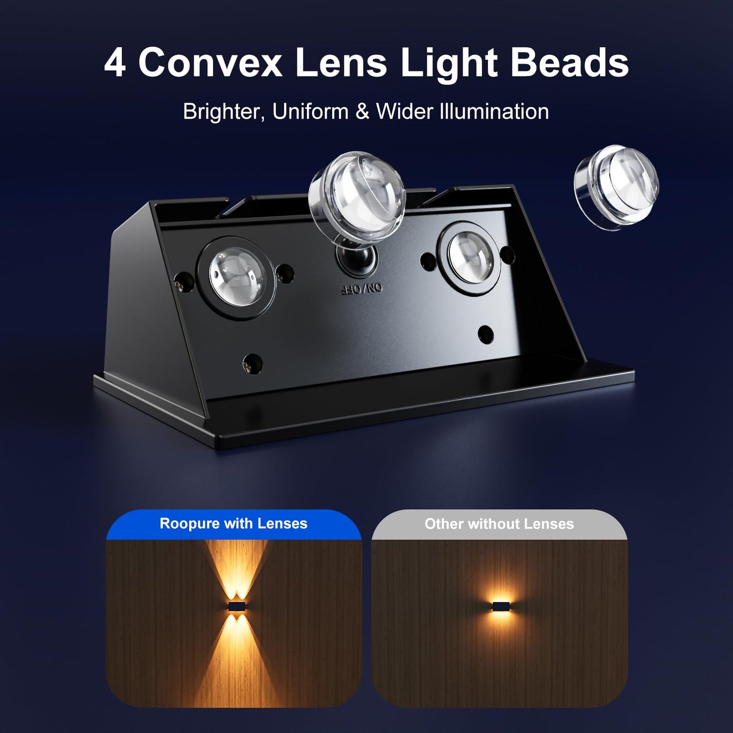 4 Pack Solar Powered Wall Lights for Outside Up and Down Fence Mount LED Outdoor Decorative Waterproof Lamps for Porch, Deck, Patio, Yard, Garden, 4 Lenses Designed for Accent Lighting (Warm White)