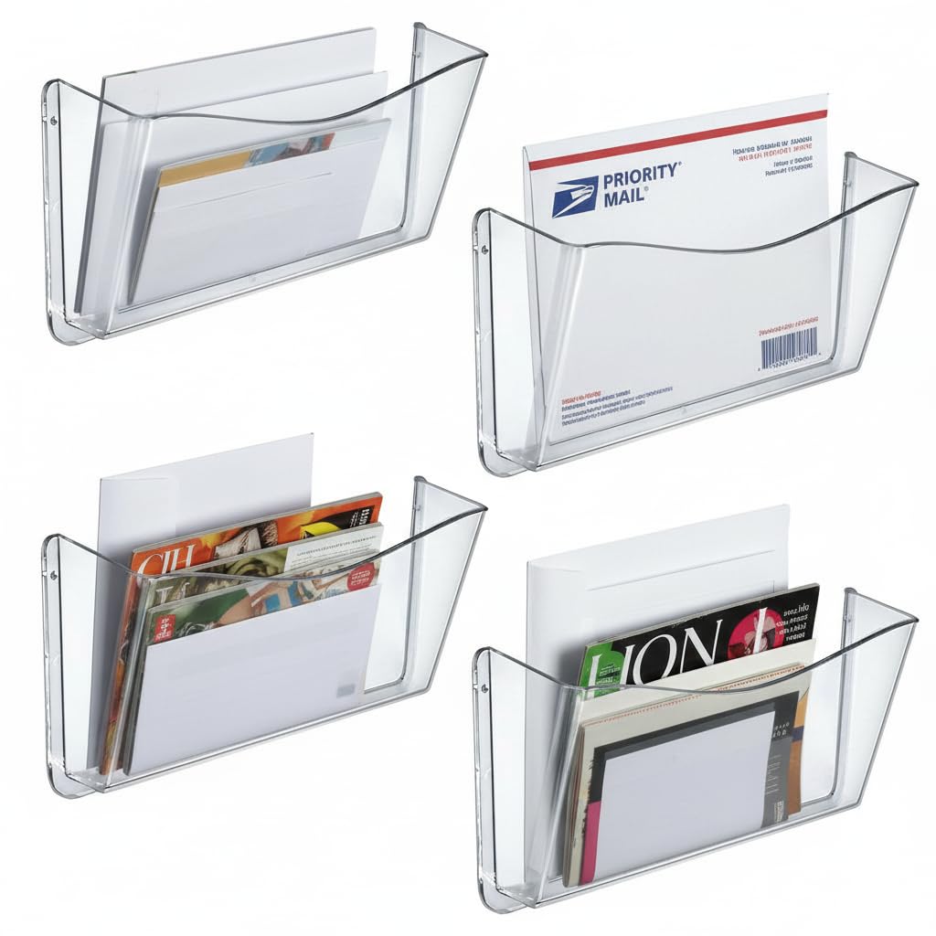 Azar Displays 250025 Clear Single Pocket Wall File with Wallmount, 4 pack