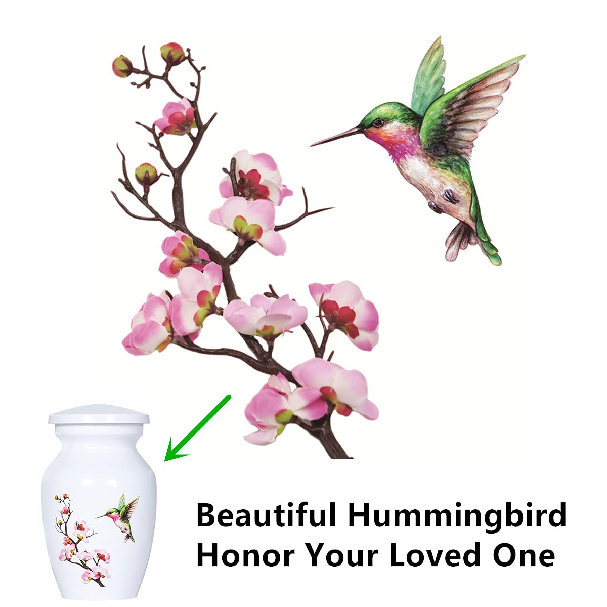 ICOKEE Hummingbird Small Urn for Human or Pet Ashes - Aluminum Cremation Mini Keepsake Set of 4 With Velvet Bags - White Memorial