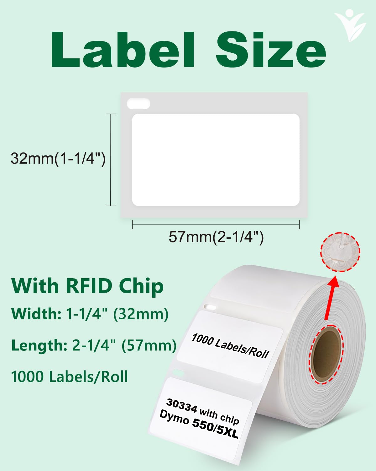 Yuanqimm 30334 Multi-Purpose Labels with RFID Chip Compatible with DYMO Labelwriter Printers 5XL, 550, 550 Turbo, 450 Twin Turbo, 4XL, 450, Wireless, 2-1/4" x 1-1/4", 2 Rolls, Total 2000 Labels