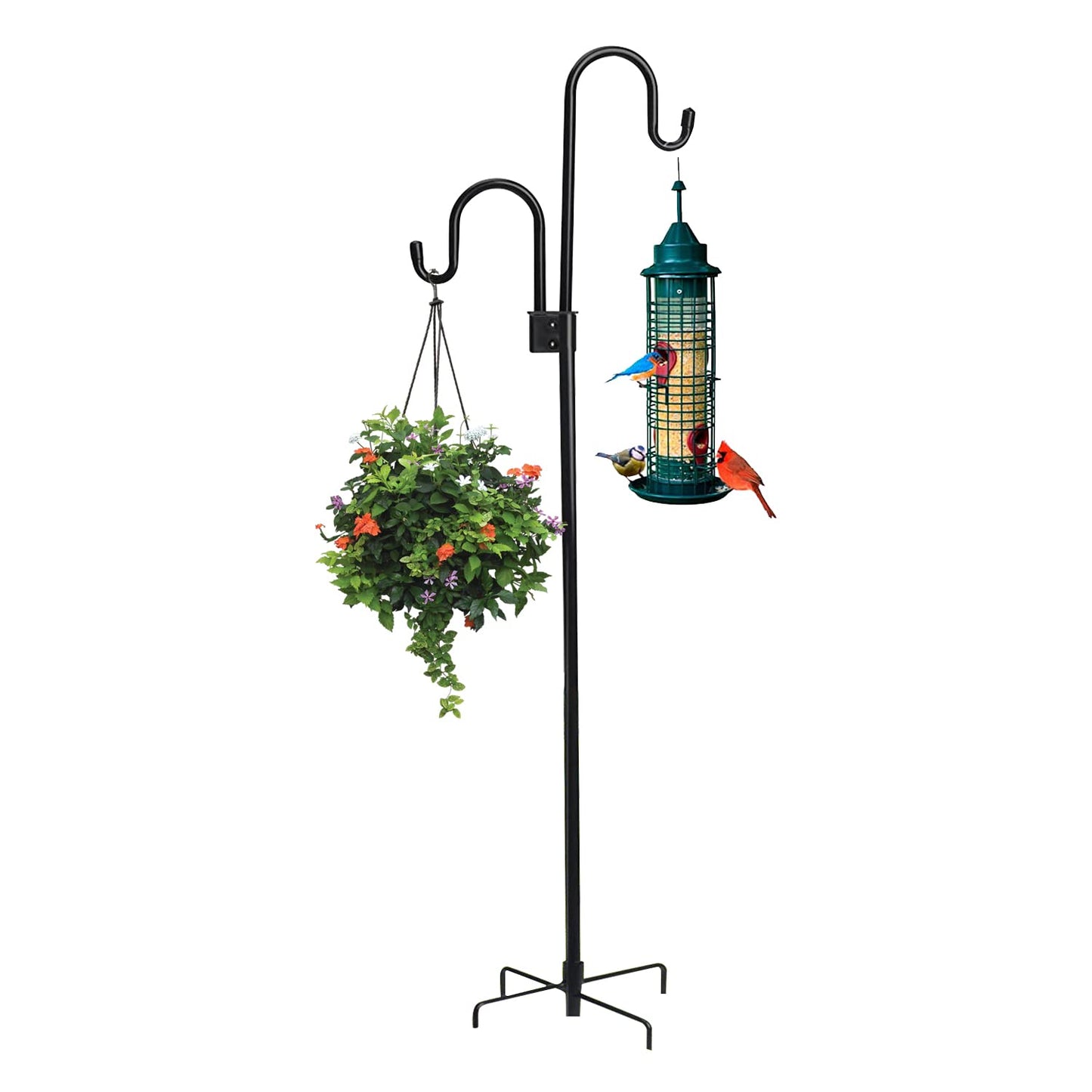 Double Shepherds Hooks for Outdoor Heavy Duty Bird Feeder Pole 76 Inch Plant Hangers with 5-Prong Base Adjustable Plans Stand for Bird Feeders,Weddings Deco,Wind Chime,Solar Lights Lantern