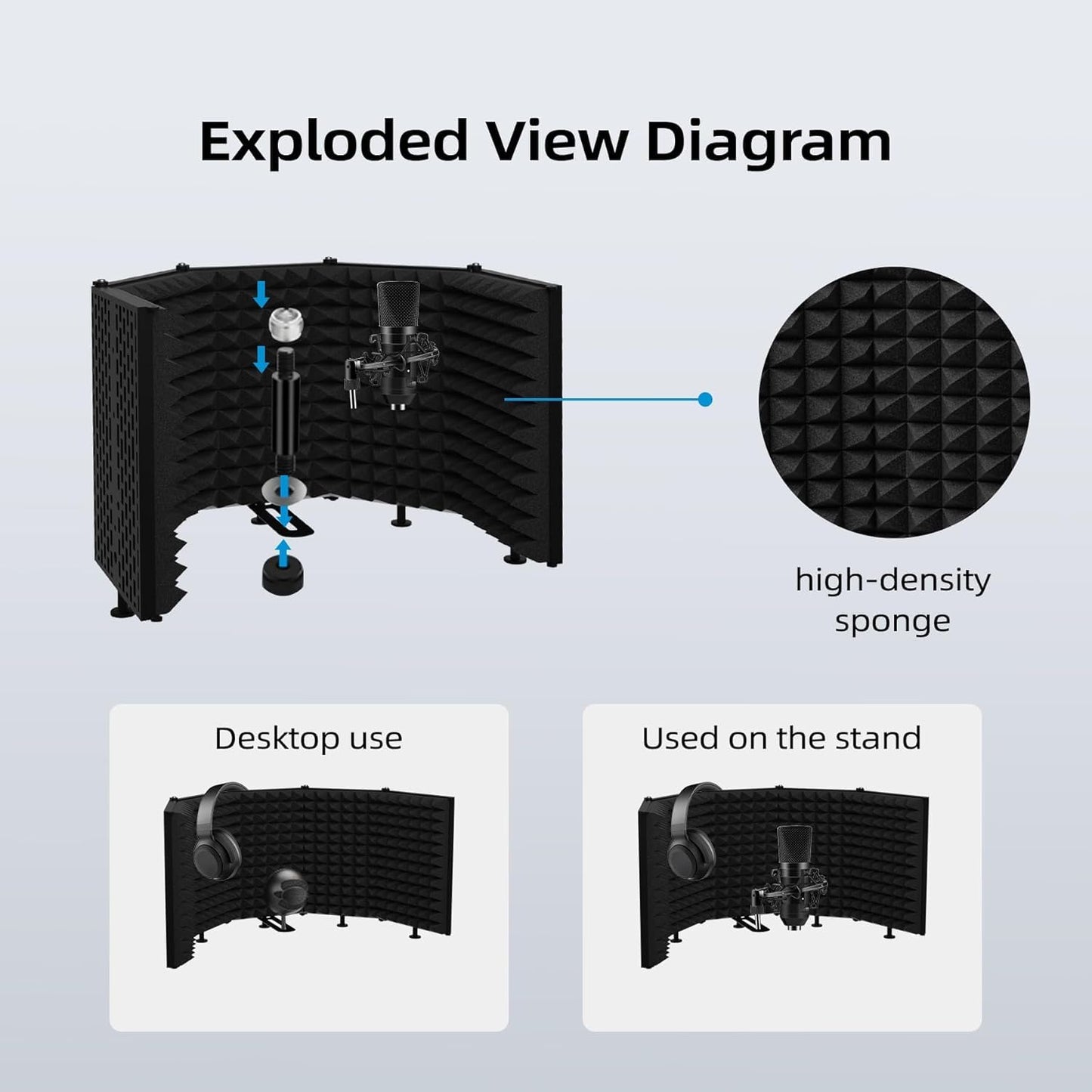 Temgcuam Microphone Isolation Shield – Foldable & Adjustable Soundproof Panel for Recording, Podcasting, Vocal Booth, Studio & Home Use