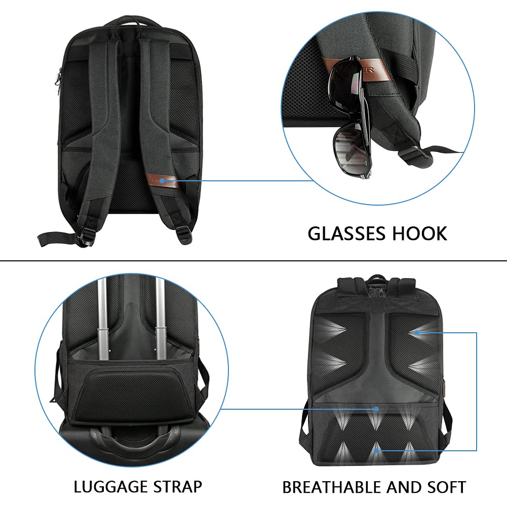 KROSER Laptop Backpack Large Computer Backpack for 15.6-17.3 Inch Laptop with USB Charging Port Water-Repellent School Travel Backpack Casual Daypack for Business/College/Women/Men-Charcoal Black