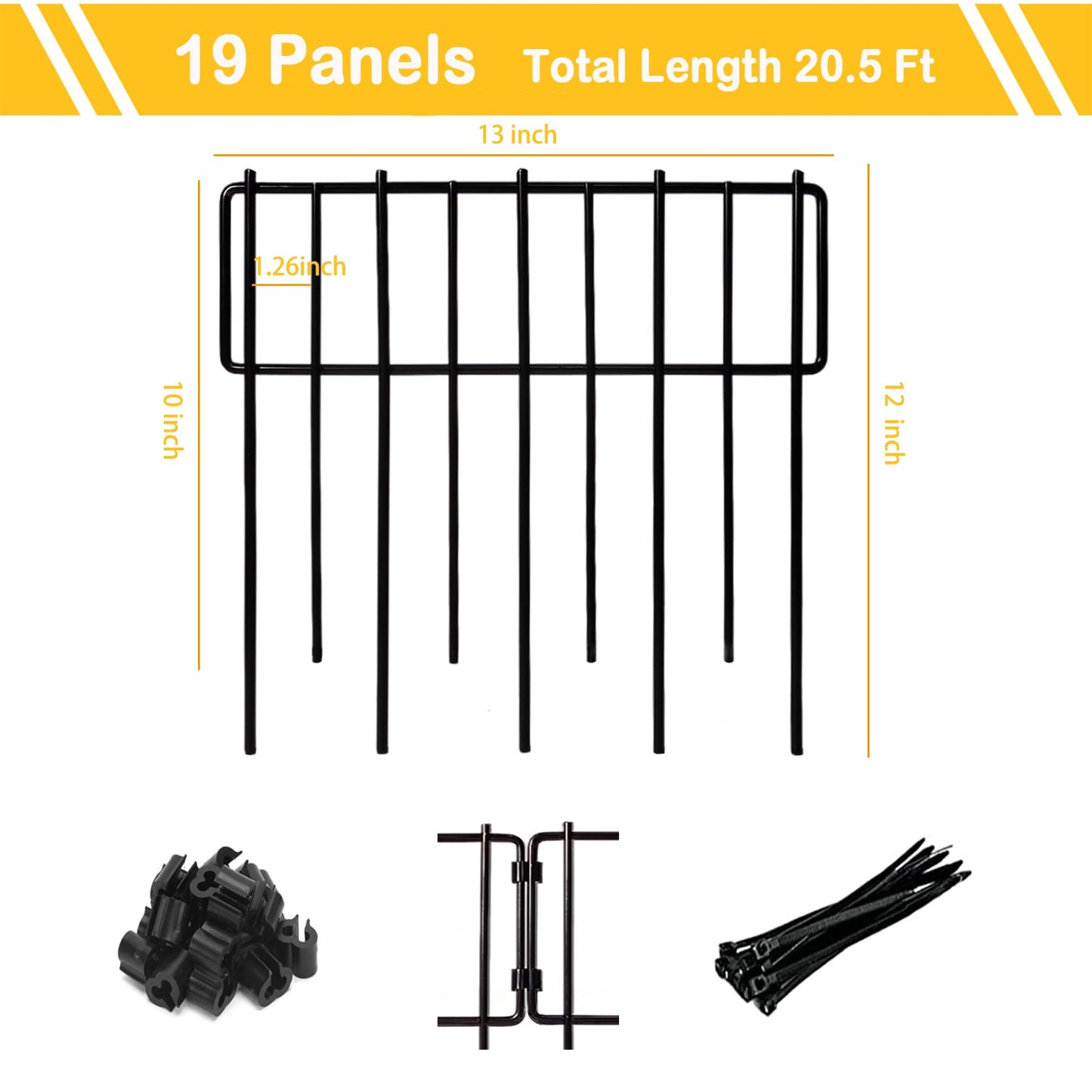 Blingluck Animal Barrier Fence, 19 Pcs 12In(H) x 20.5Ft(L) Upgrade 1.26 in gap Decorative Fences No Dig Fence for Rabbit and Dog, Rustproof Metal Wire Garden Fence Border for Garden Patio Landscaping