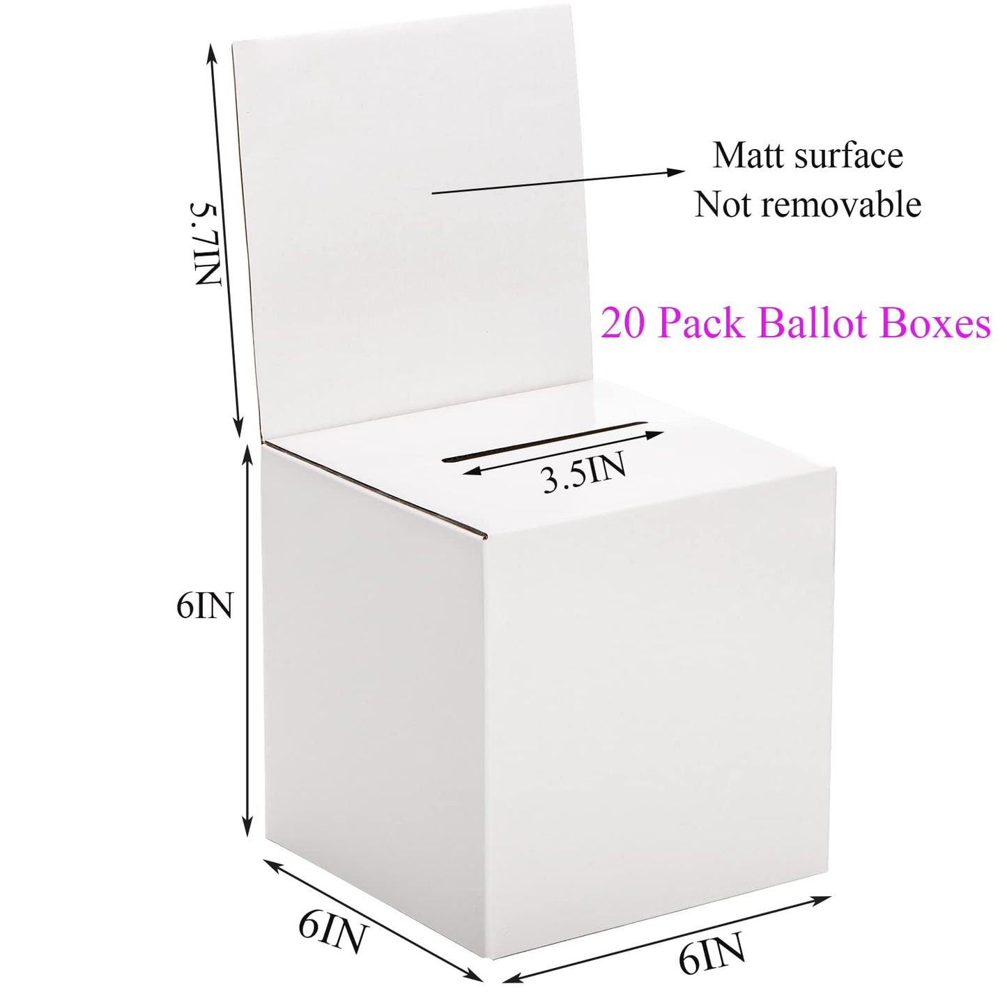 Cedilis 20 Pack Cardboard Ballot Boxes for Ticket, 6x6x6 Inches Raffle Box, Suggestions Voting Donation Boxes with Slot and Header for Charity, White