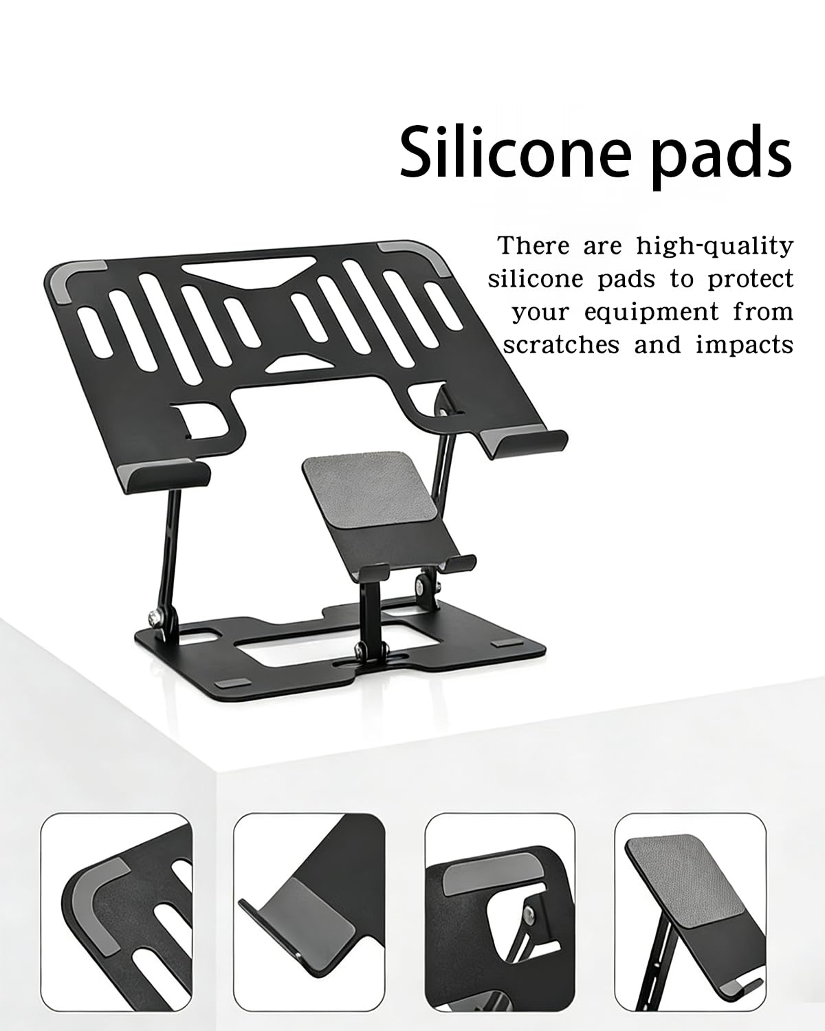 VICSDEP 2-in-1 Laptop Stand for Desk with Phone & Tablet Holder Black