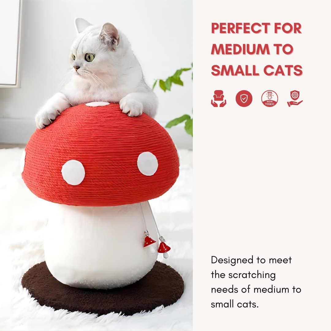 PECHVINO Mushroom Cat Scratching Post - Unique Design, Sisal-Wrapped, Ideal for Medium and Small Cats, No Assembly Required
