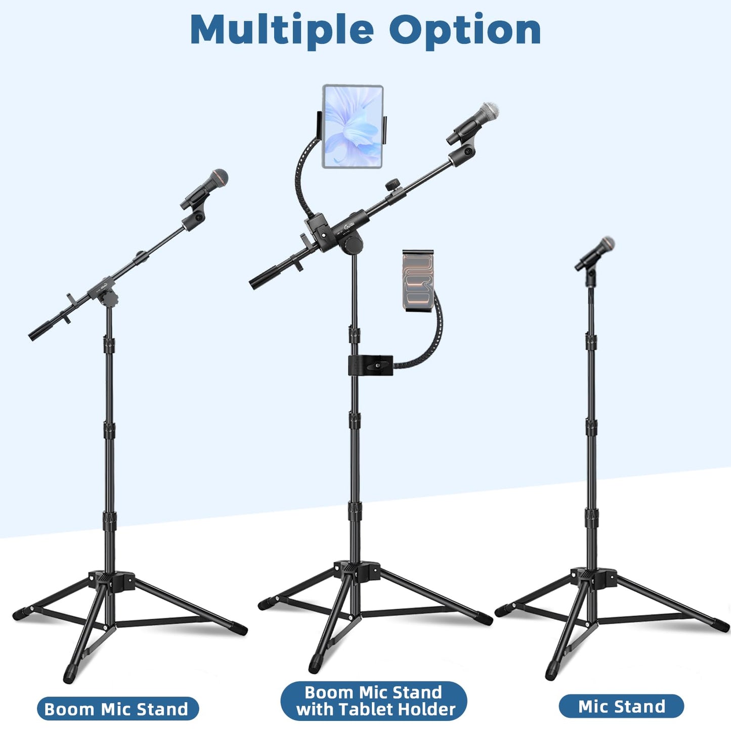 GUITTO Microphone Stand Floor with Phone/Tablet Holder, Adjustable Boom Mic Stand with Heavy-Duty Base, Dual Device Mount for Streaming, Podcasting, Recording, and Live Performances GMS-04