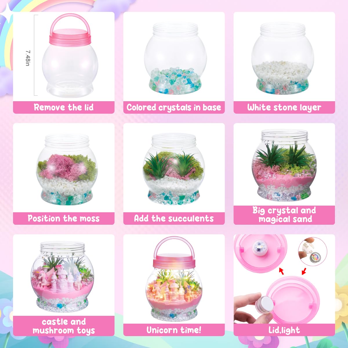LOYO Terrarium Kit for Kids - Light Up Unicorn Toys for Girls 4 5 6 7 8+ Years Old, Christmas Birthday Gifts for Girls Kids 4-12 Years Old